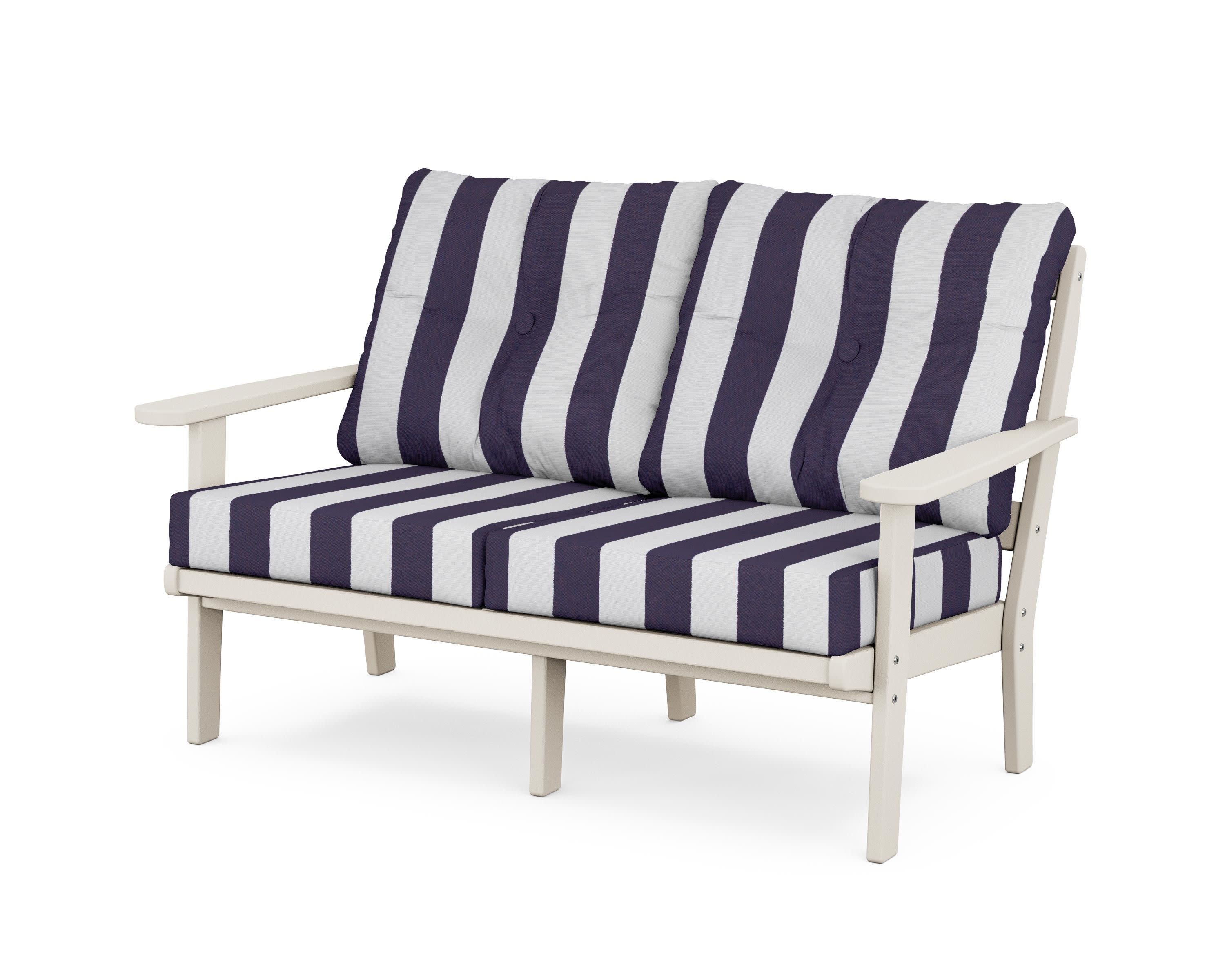 Cape Cod Deep Seating Loveseat in Sand Castle / Cabana Stripe Navy
