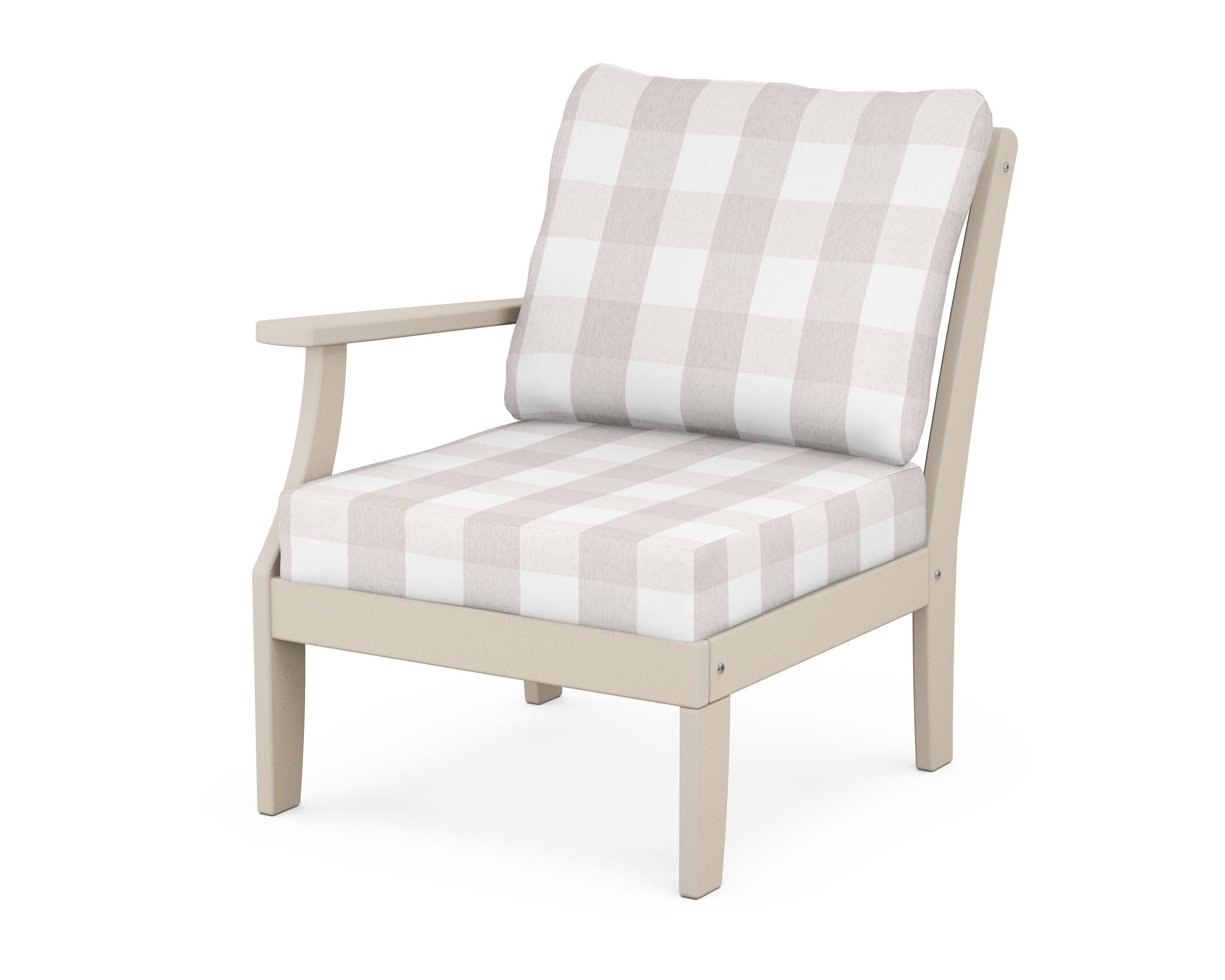 Yacht Club Modular Left Arm Chair in Sand Castle / Buffalo Plaid Dune Burlap