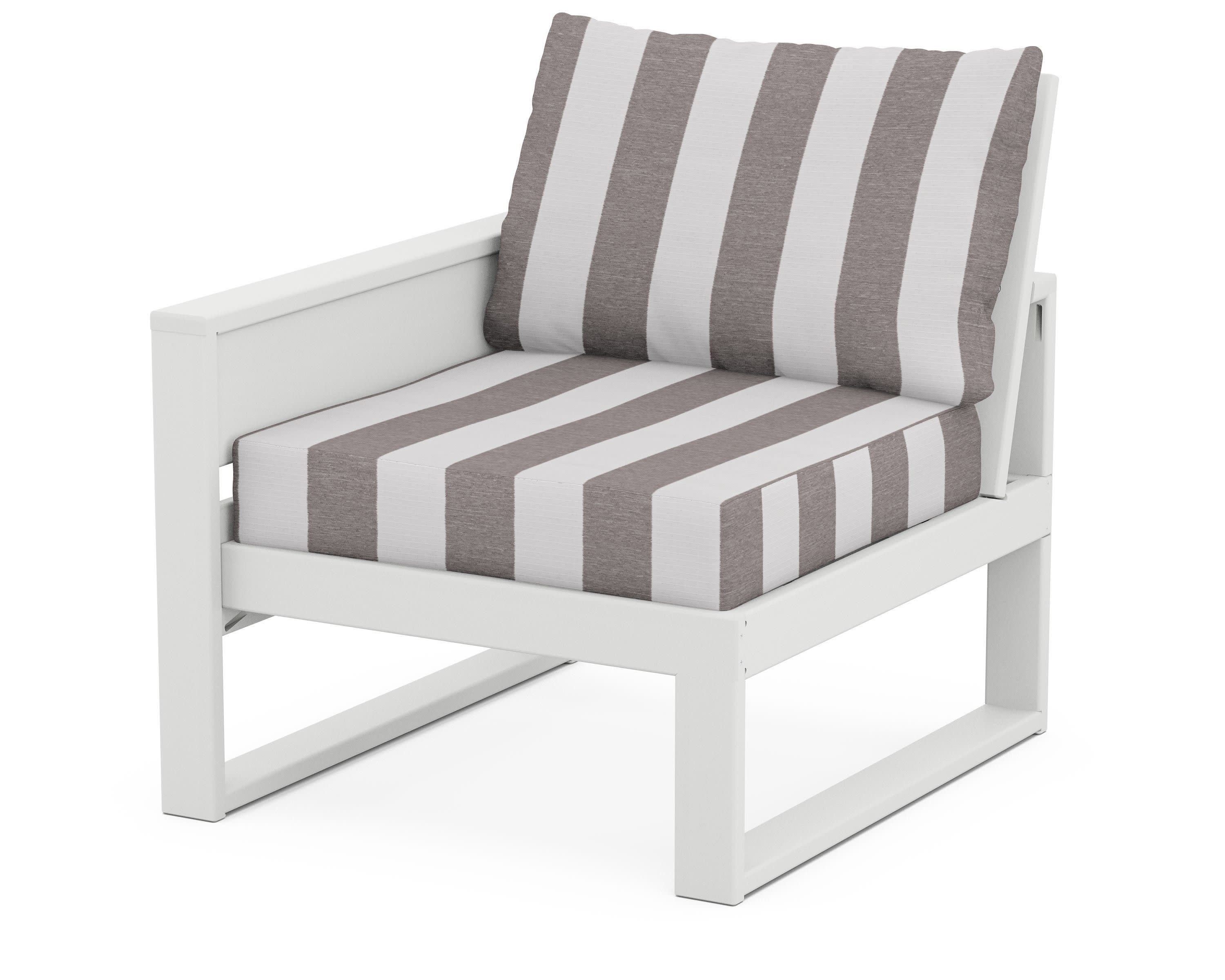 Eastport Modular Left Arm Chair in Classic White / Cabana Stripe Grey Mist
