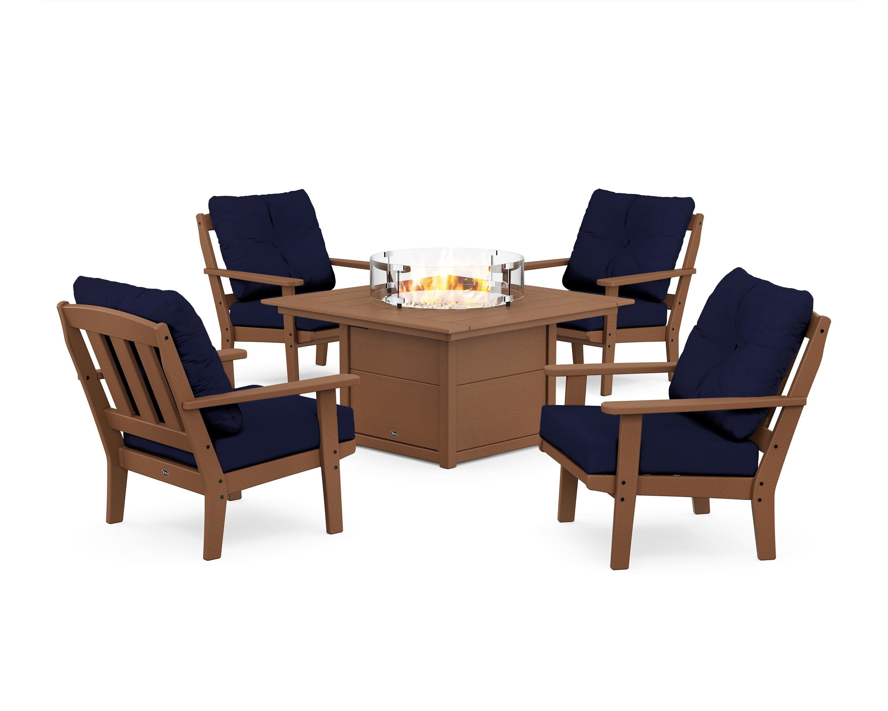 Cape Cod 5-Piece Deep Seating Set with Fire Pit Table in Tree House / Navy