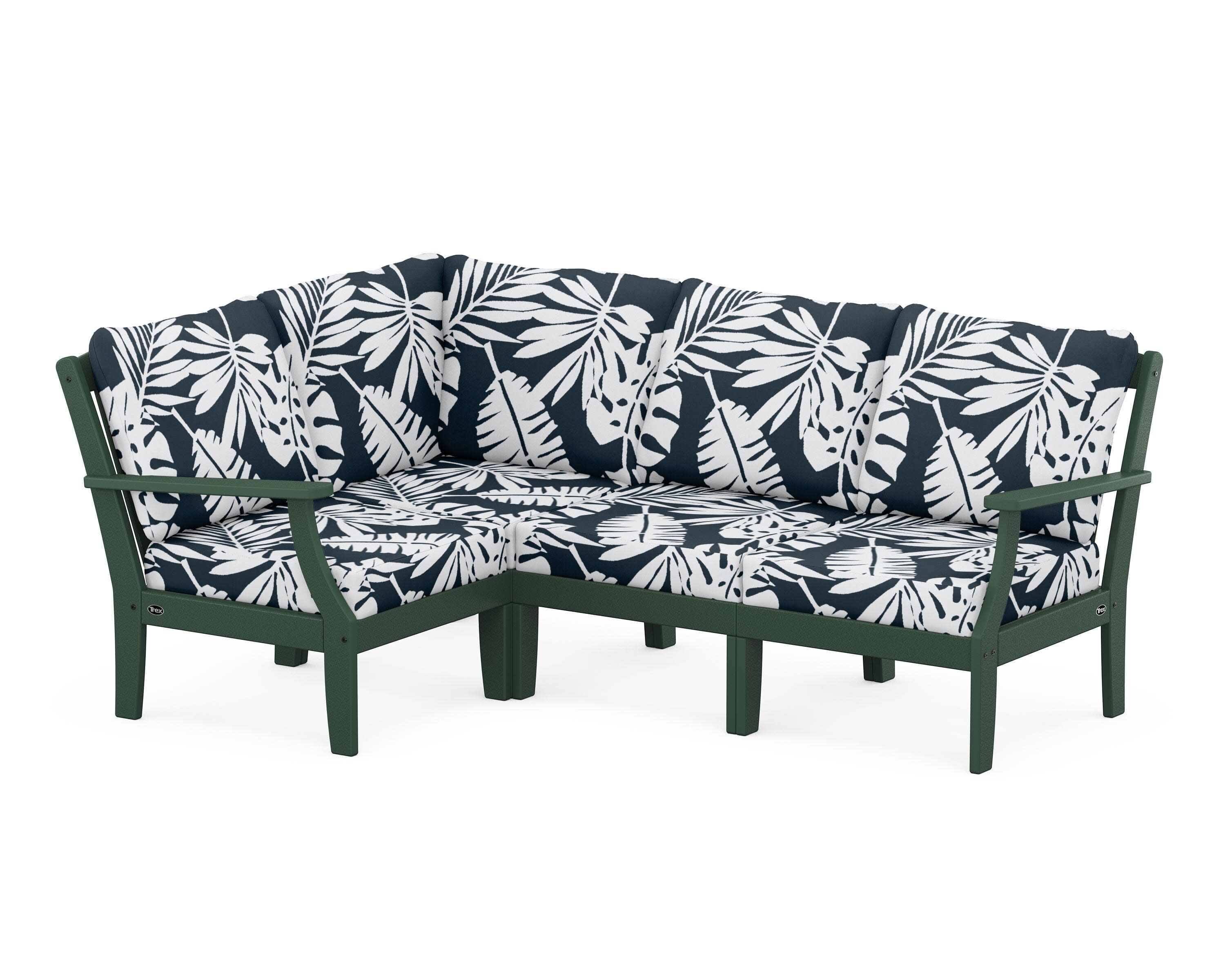 Yacht Club Modular 4-Piece Deep Seating Set in Rainforest Canopy / Leaf Marine Indigo