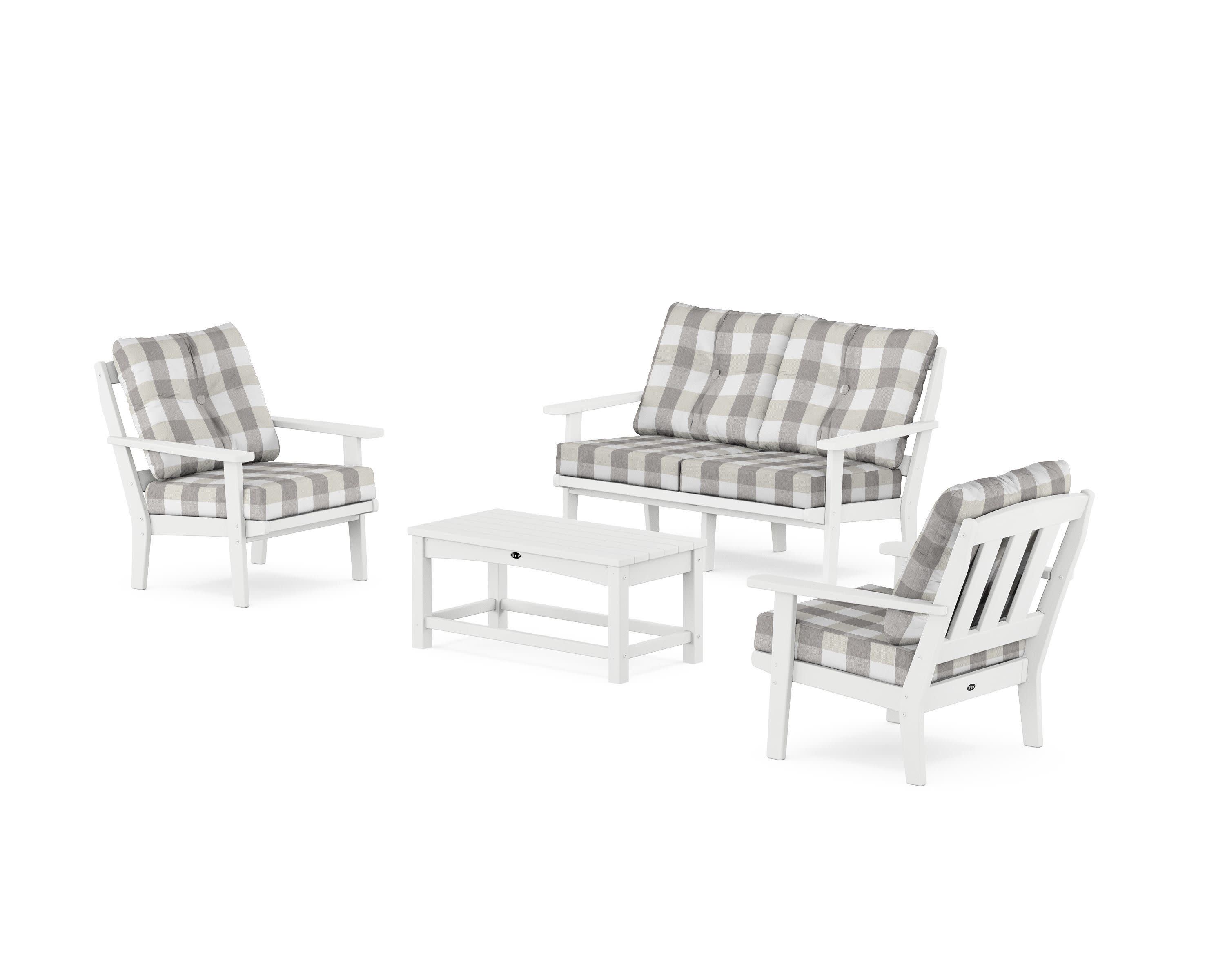 Cape Cod 4-Piece Deep Seating Set with Loveseat in Classic White / Buffalo Plaid Grey Mist