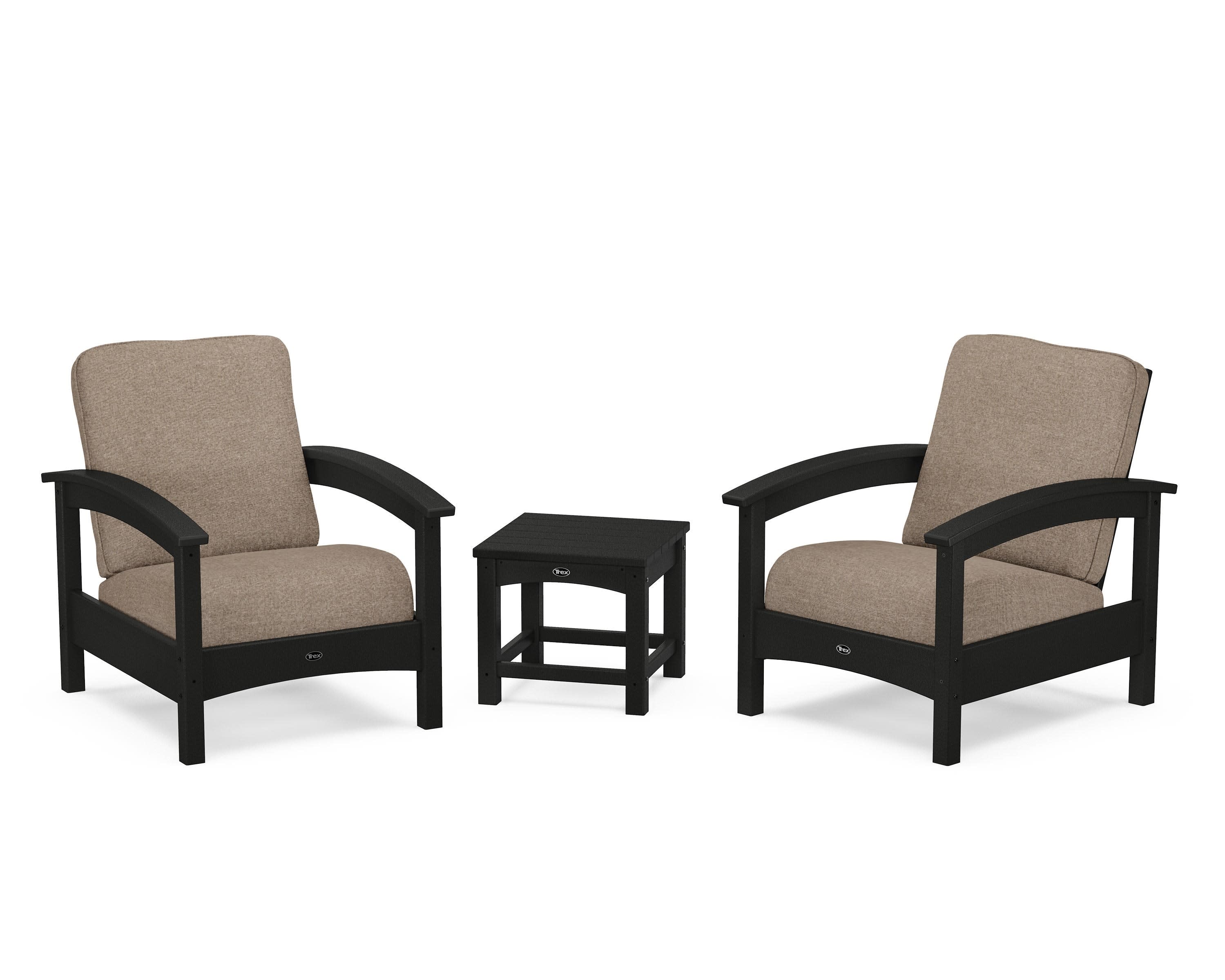 Rockport Club 3-Piece Deep Seating Conversation Set in Charcoal Black / Spiced Burlap