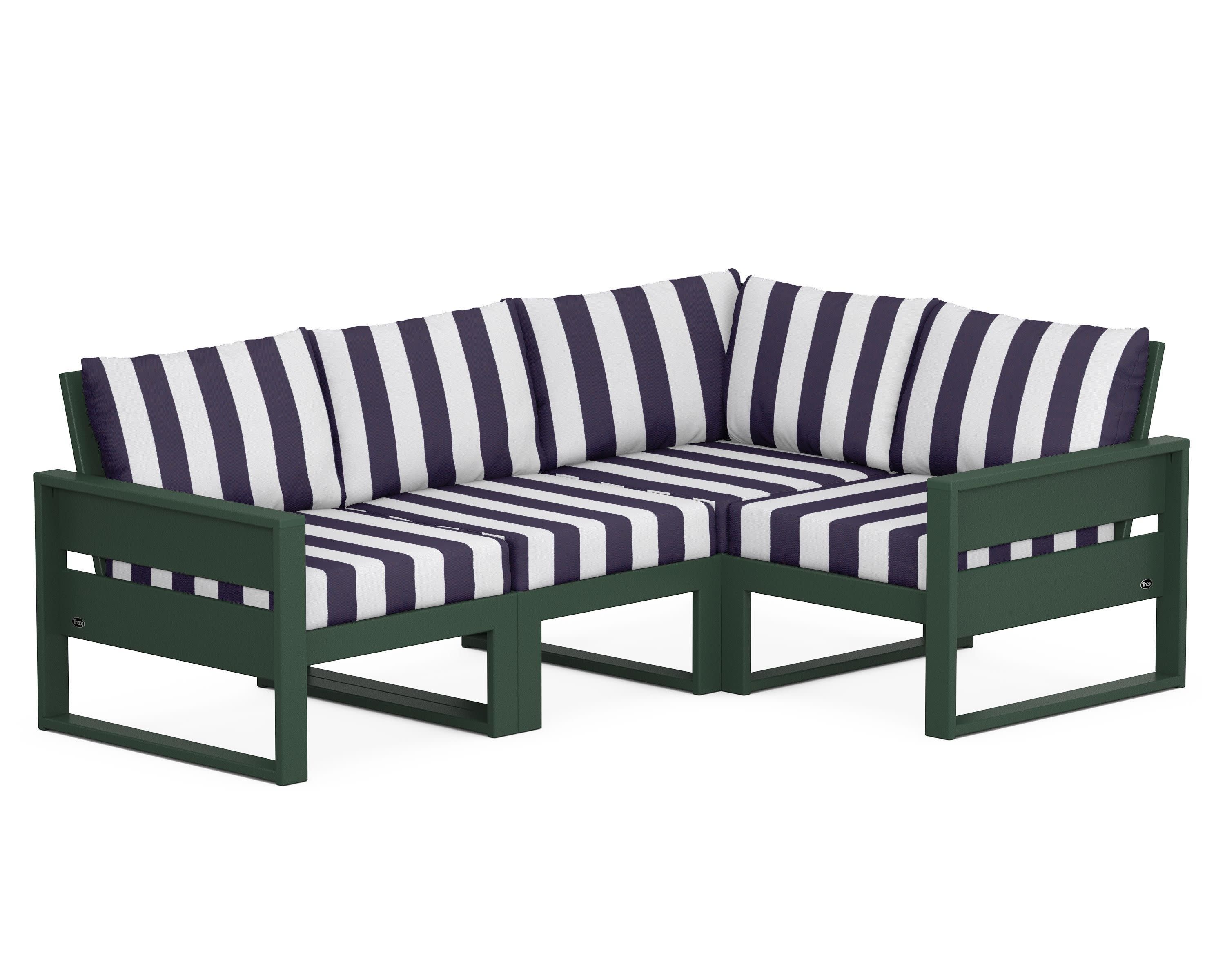 Eastport 4- Piece Sectional in Rainforest Canopy / Cabana Stripe Navy