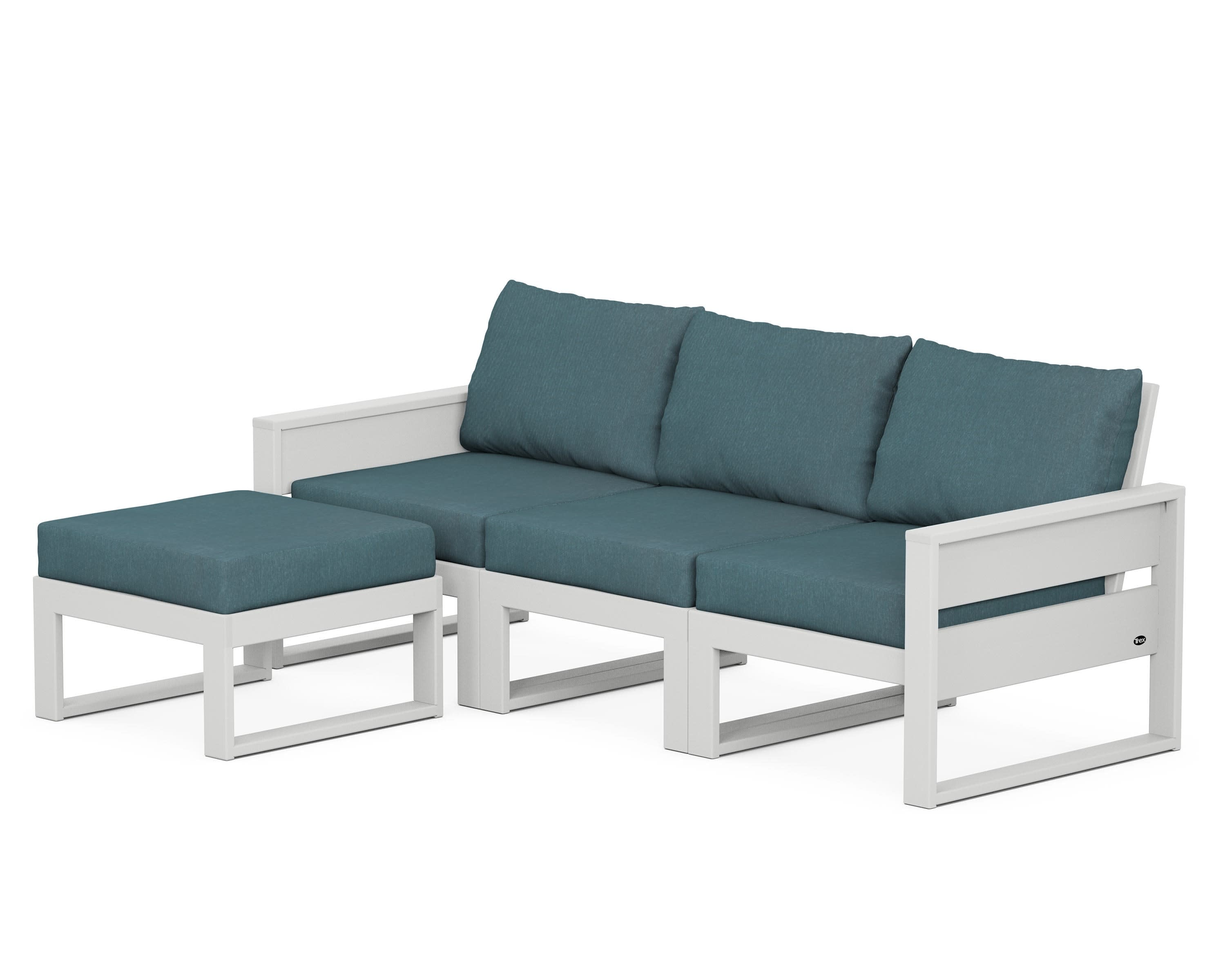 Eastport 4- Piece Sectional with Ottoman in Classic White / Ocean Teal