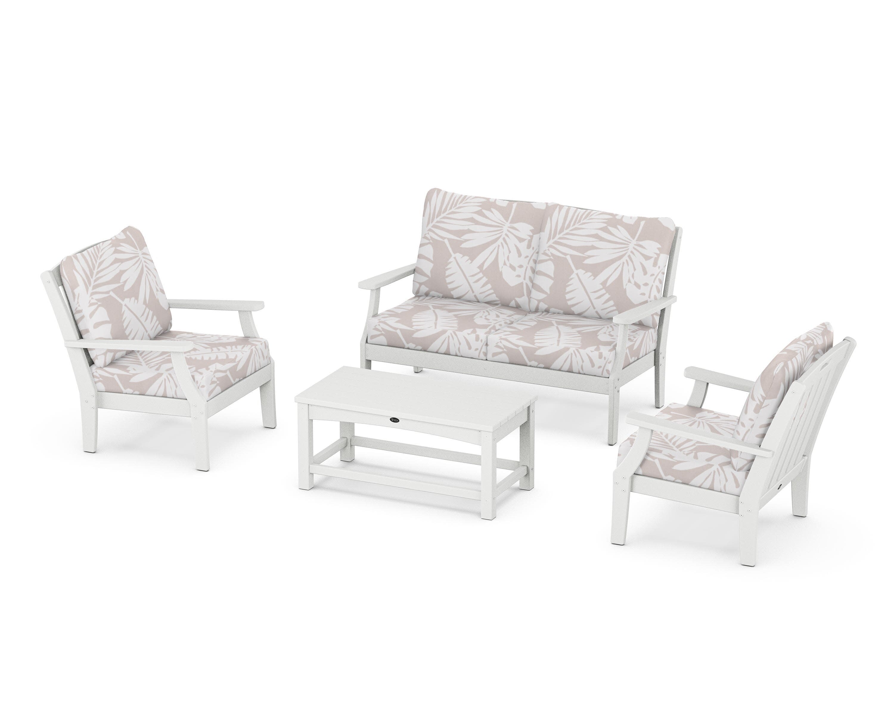 Yacht Club 4-Piece Deep Seating Chair Set in Classic White / Leaf Dune Burlap
