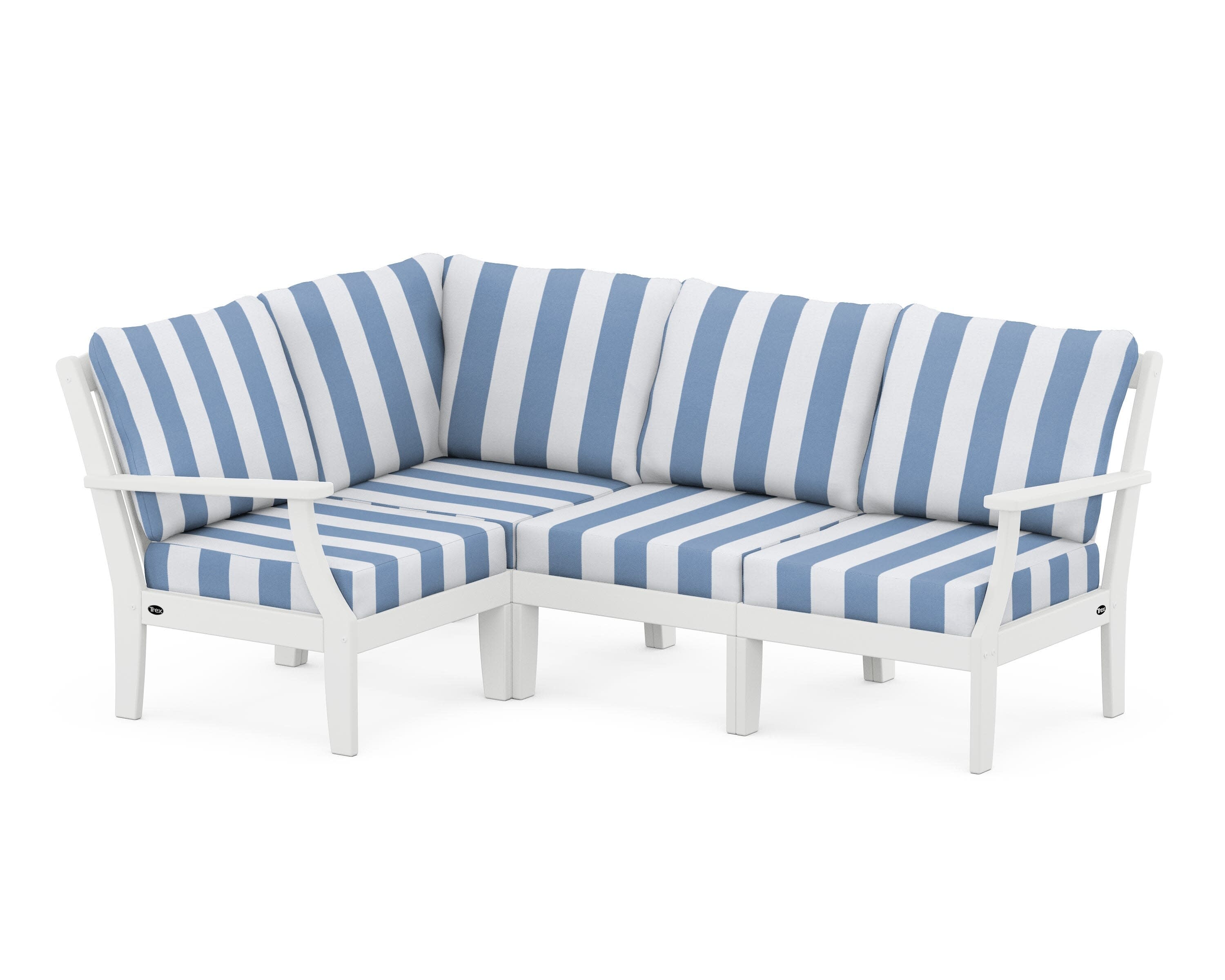 Yacht Club Modular 4-Piece Deep Seating Set in Classic White / Cabana Stripe Sky Blue