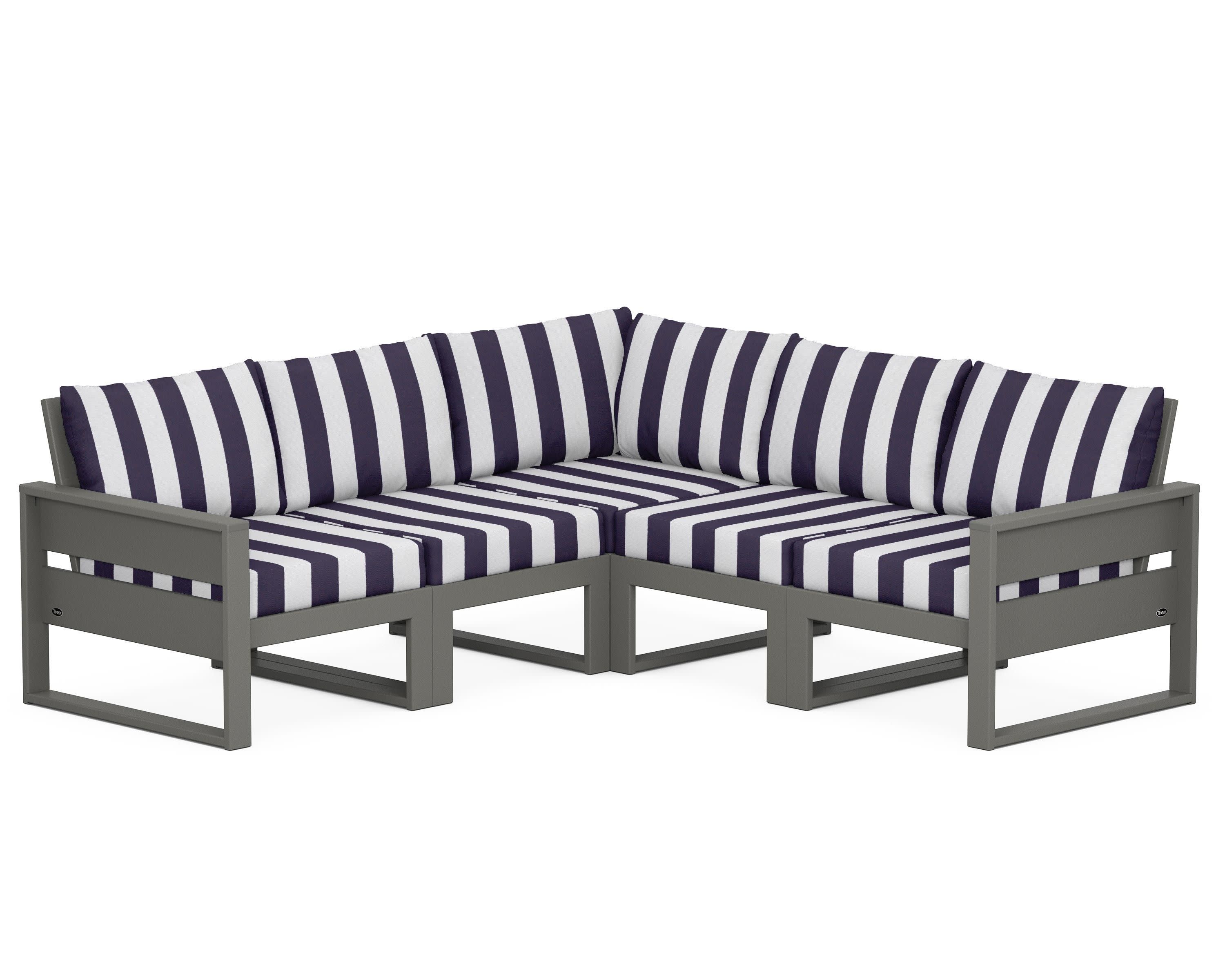 Eastport 5-Piece Sectional in Stepping Stone / Cabana Stripe Navy