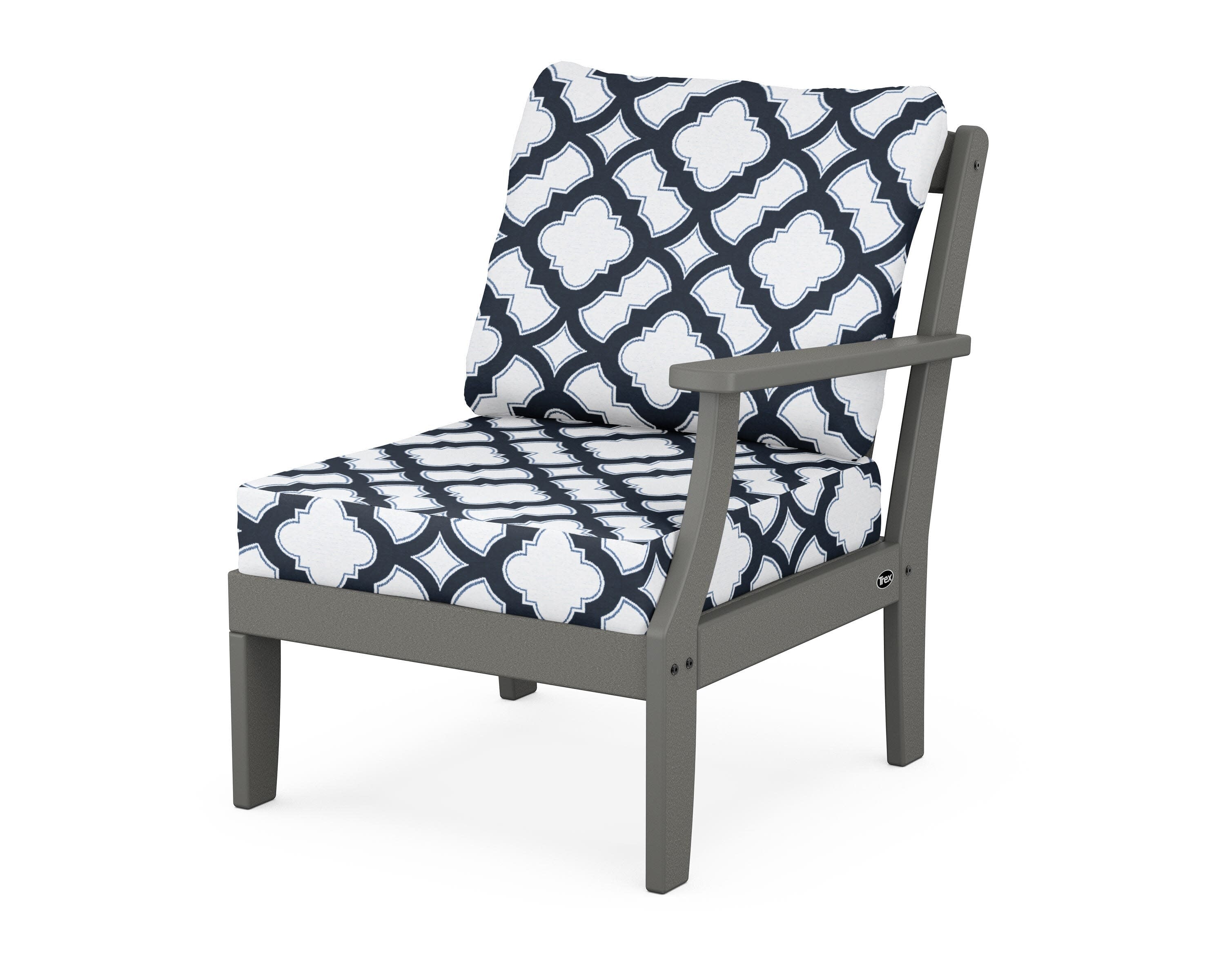 Yacht Club Modular Right Arm Chair in Stepping Stone / Trellis Marine Indigo