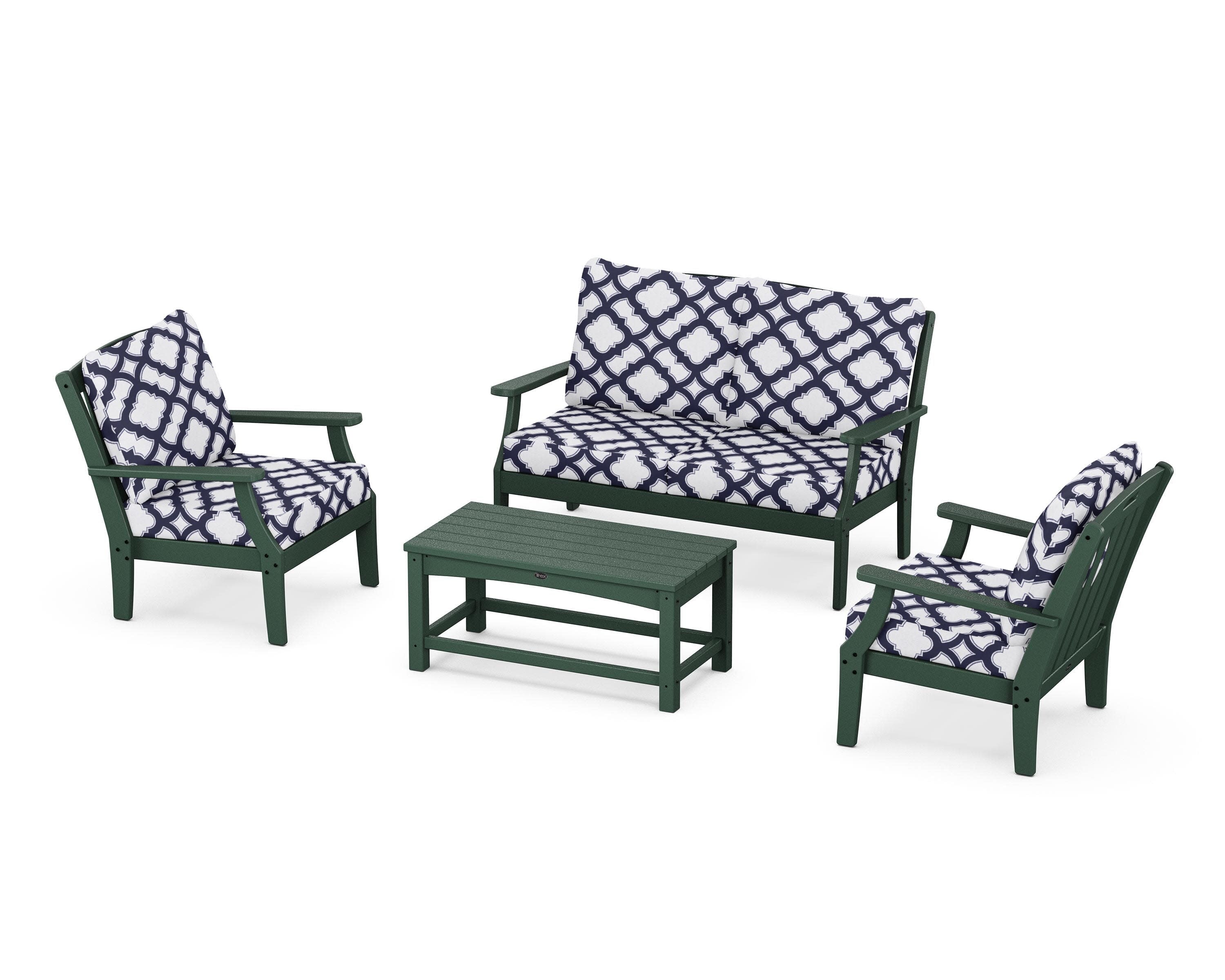 Yacht Club 4-Piece Deep Seating Chair Set in Rainforest Canopy / Trellis Navy