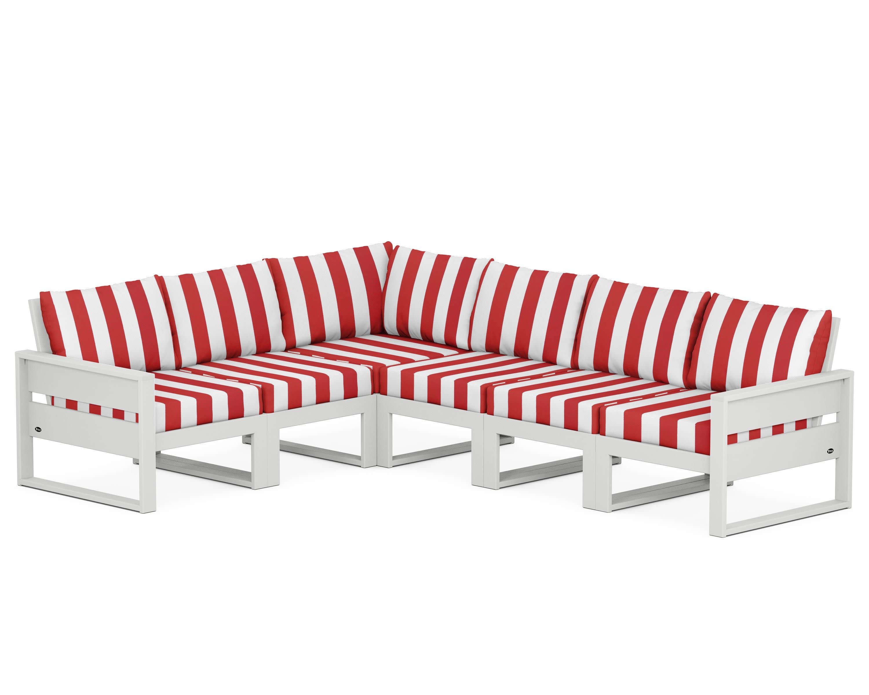 Eastport 6-Piece Sectional in Classic White / Cabana Stripe Crimson