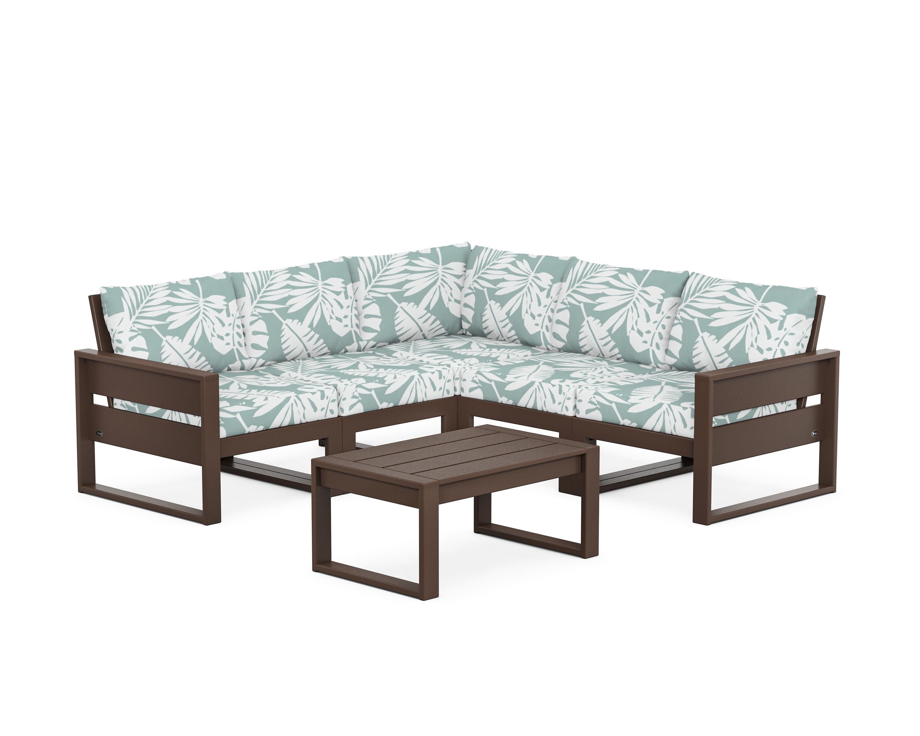 Eastport 6-Piece Deep Seating Sectional + Coffee Table Set in Vintage Lantern / Leaf Glacier Spa