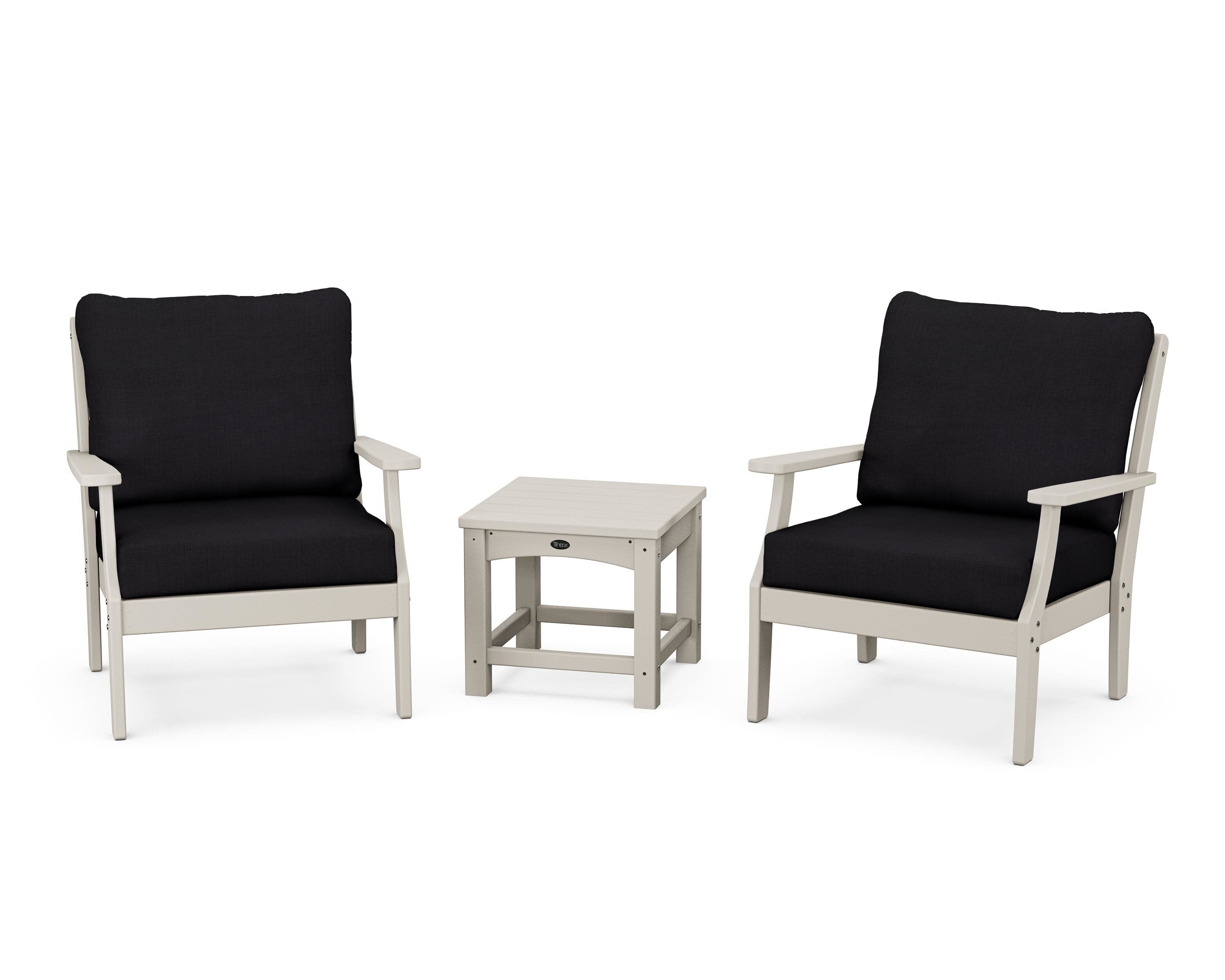 Yacht Club 3-Piece Deep Seating Set in Sand Castle / Midnight Linen