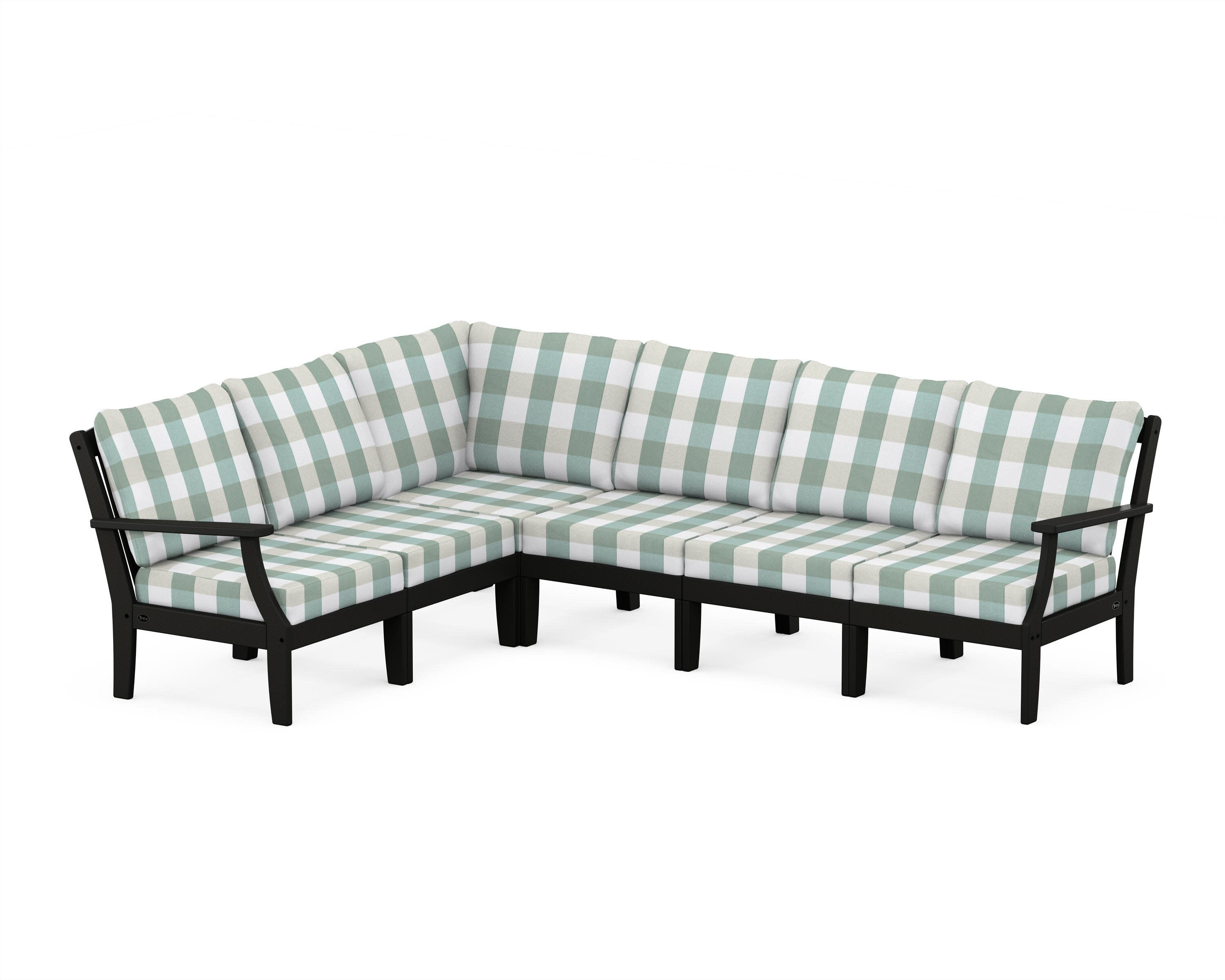 Yacht Club Modular 6-Piece Deep Seating Set in Charcoal Black / Buffalo Plaid Glacier Spa