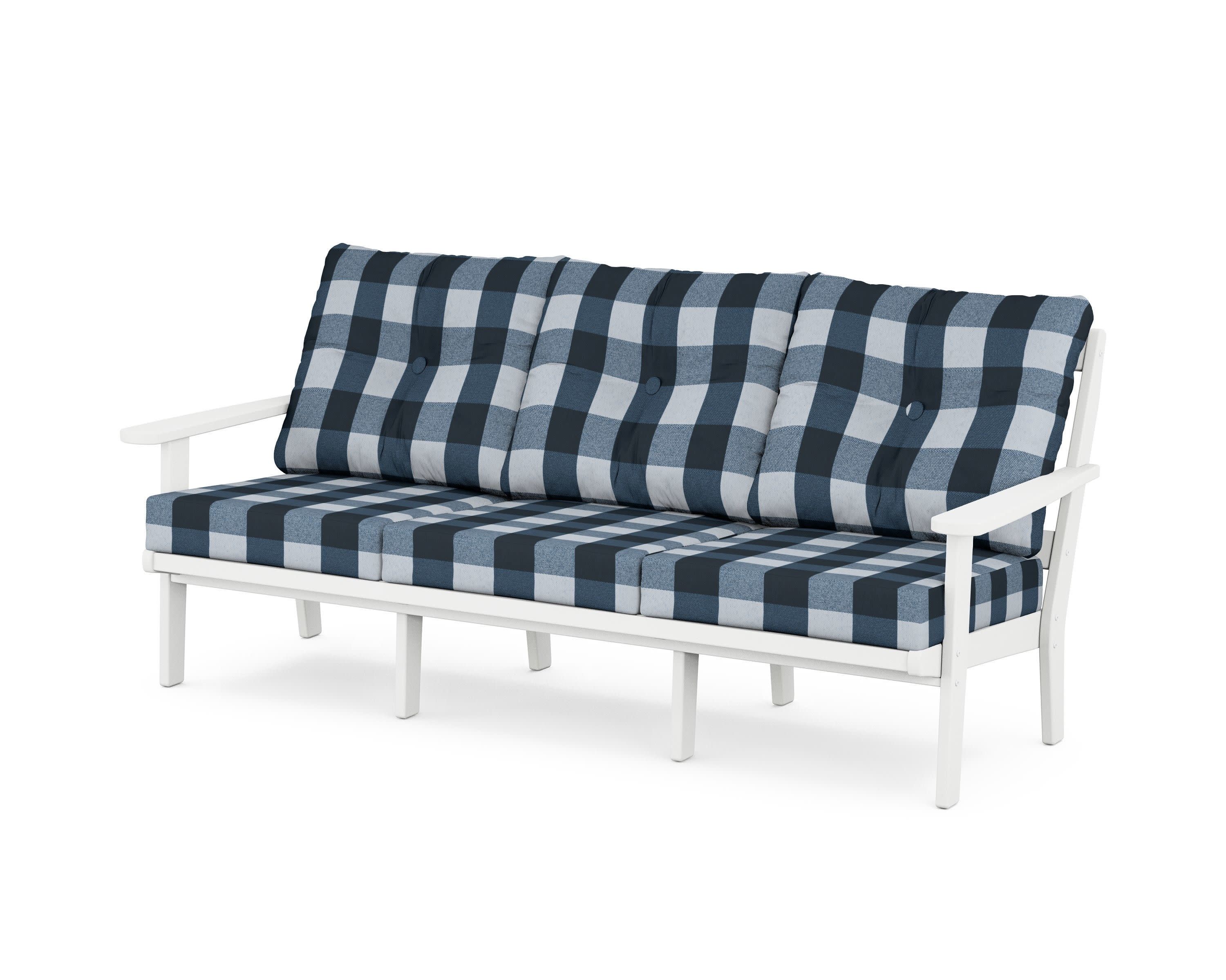 Cape Cod Deep Seating Sofa in Classic White / Buffalo Plaid Marine Indigo