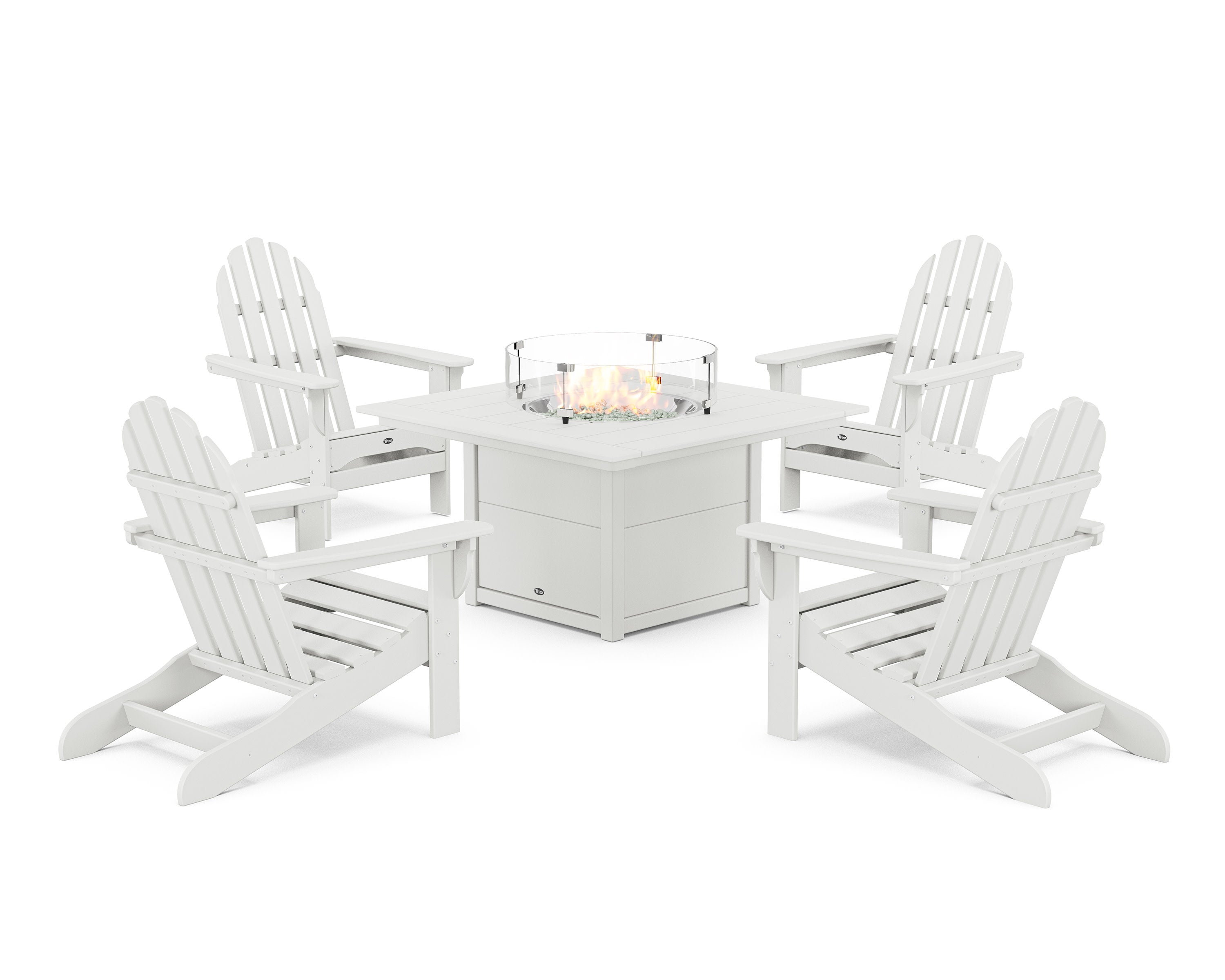 Cape Cod Adirondack 5-Piece Set with Square Fire Pit Table in Classic White