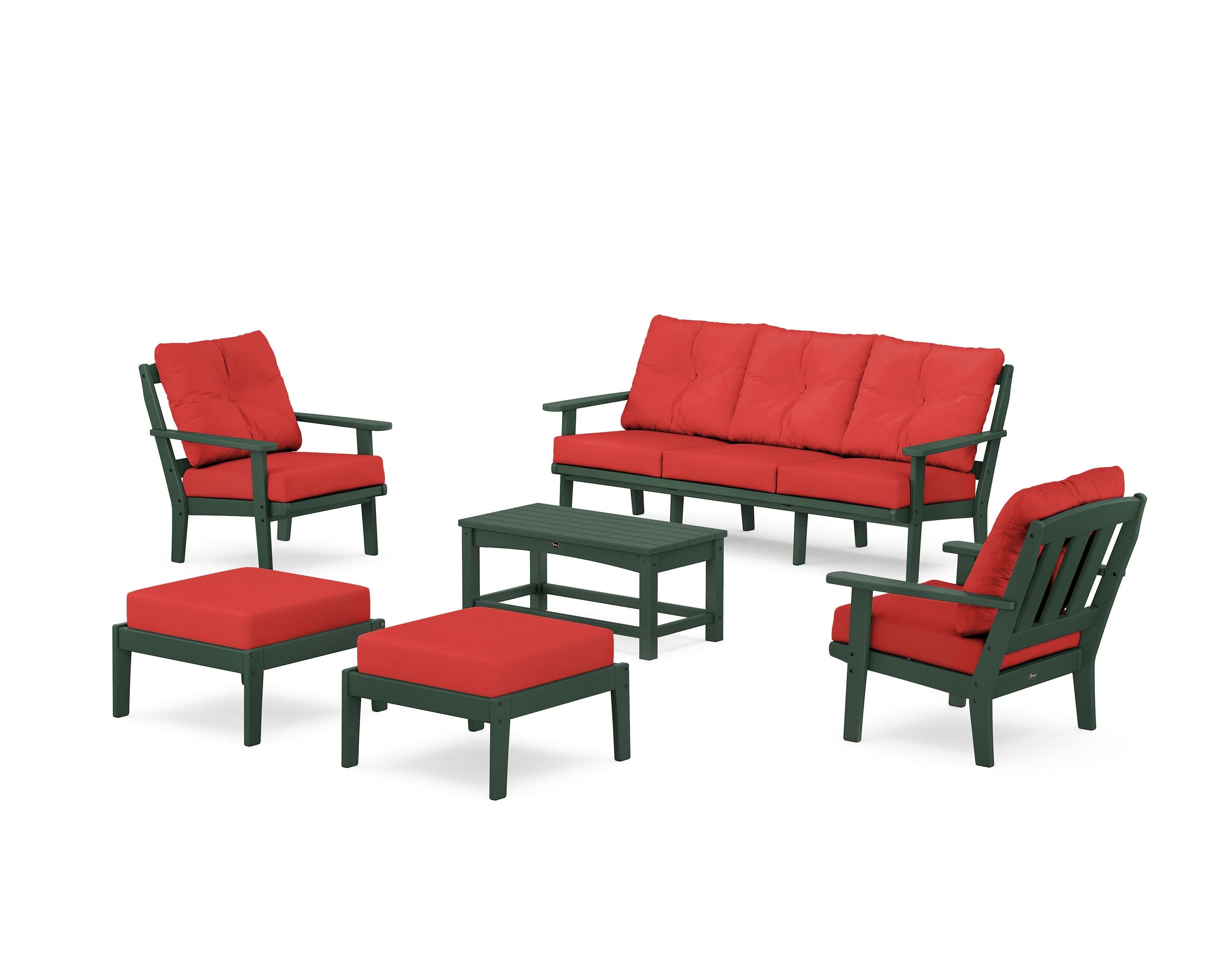 Cape Cod 6-Piece Lounge Sofa Set in Rainforest Canopy / Crimson Linen
