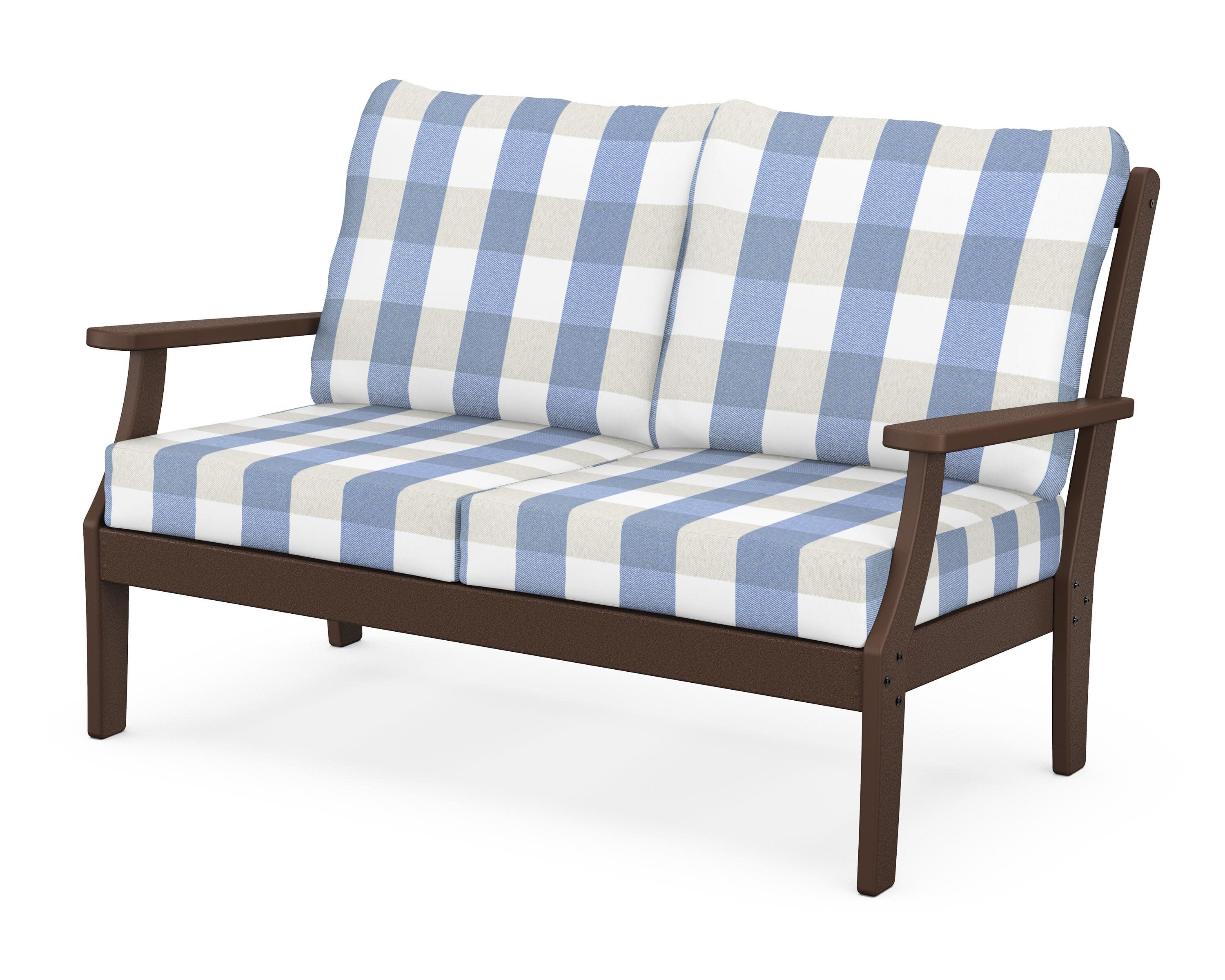 Yacht Club Deep Seating Loveseat in Vintage Lantern / Buffalo Plaid Sky Blue