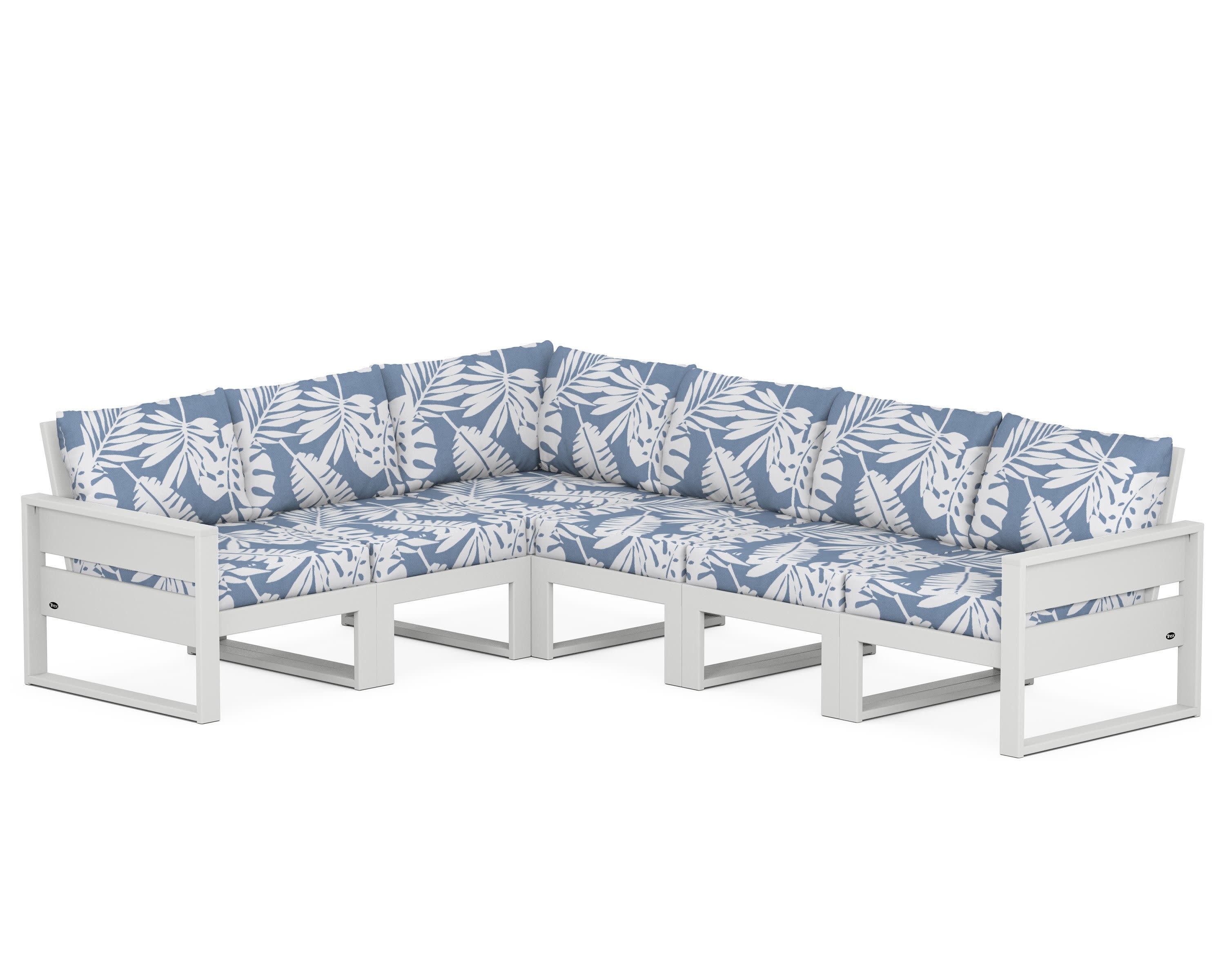 Eastport 6-Piece Sectional in Classic White / Leaf Sky Blue