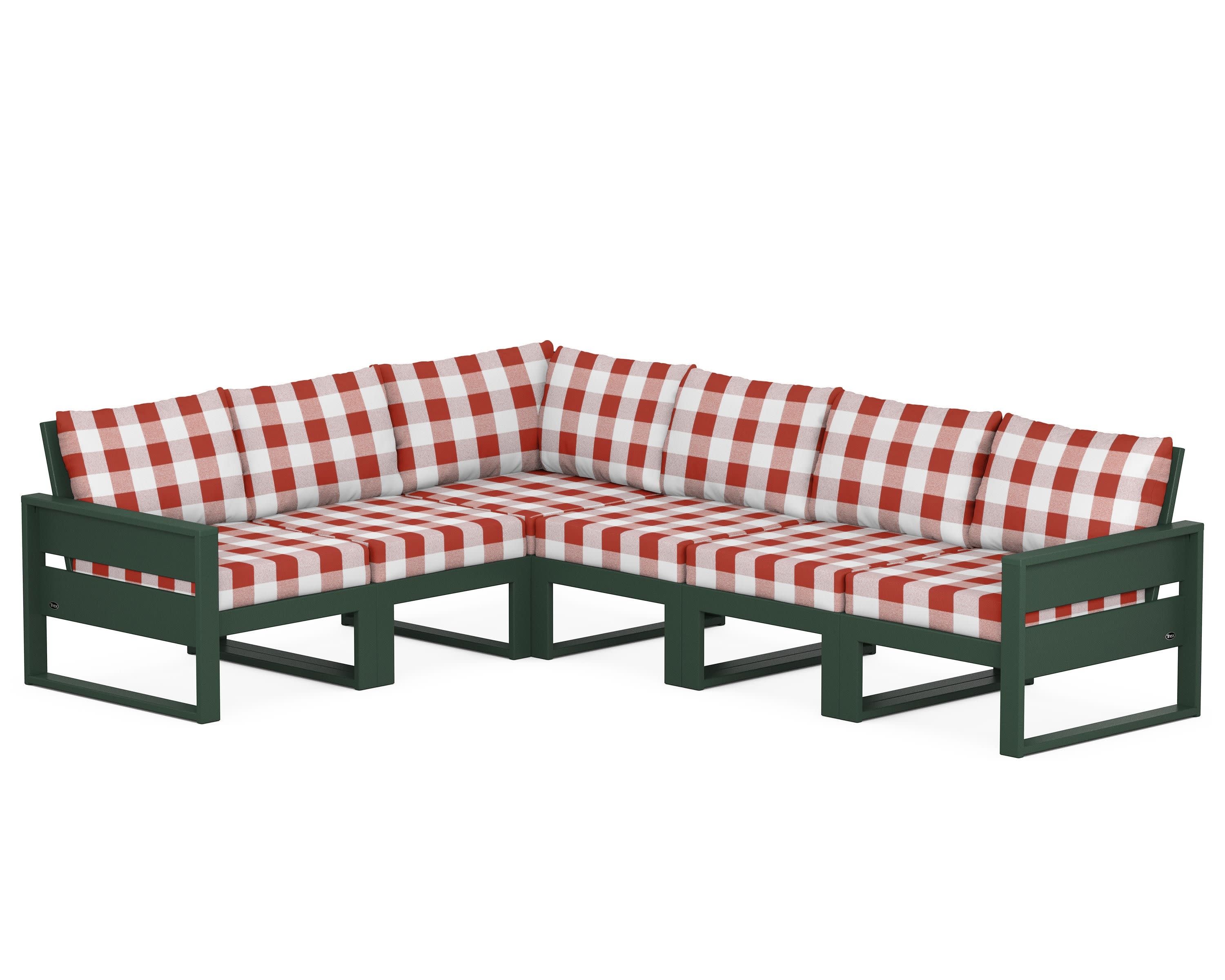Eastport 6-Piece Sectional in Rainforest Canopy / Buffalo Plaid Crimson