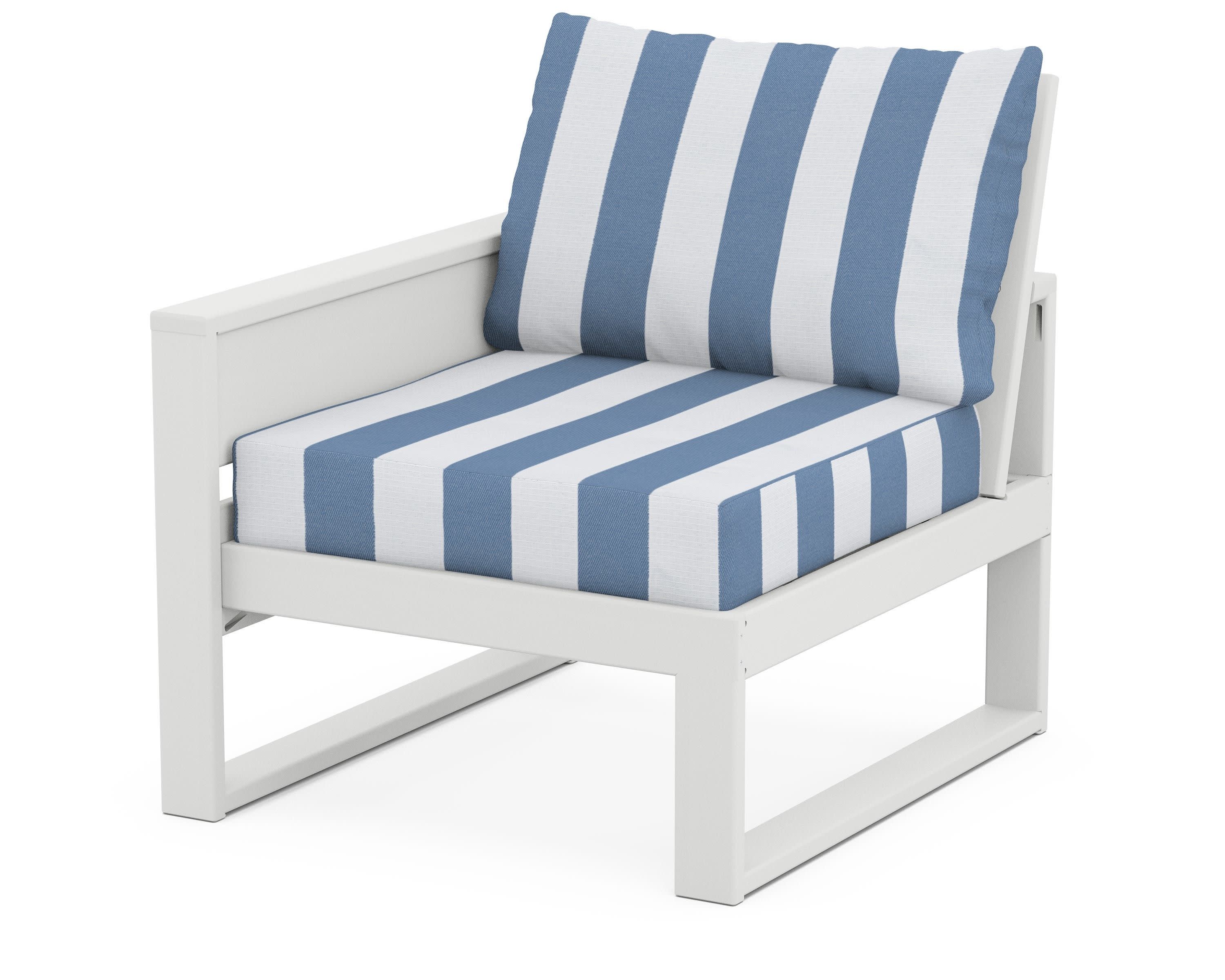 Eastport Modular Left Arm Chair in Classic White / Cabana Stripe Sky Blue