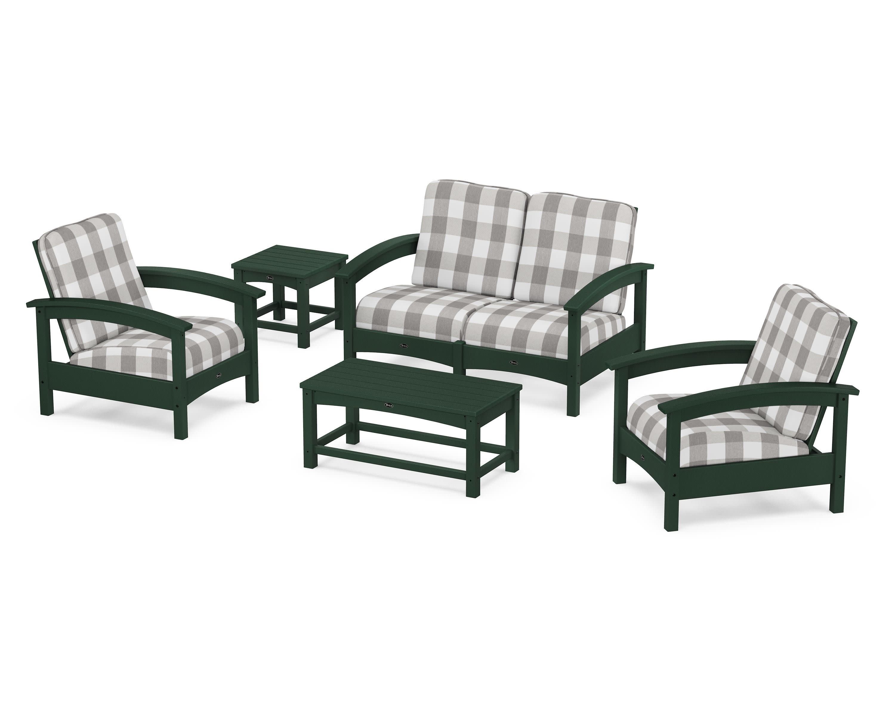 Rockport Club 6-Piece Deep Seating Conversation Set in Rainforest Canopy / Buffalo Plaid Grey Mist