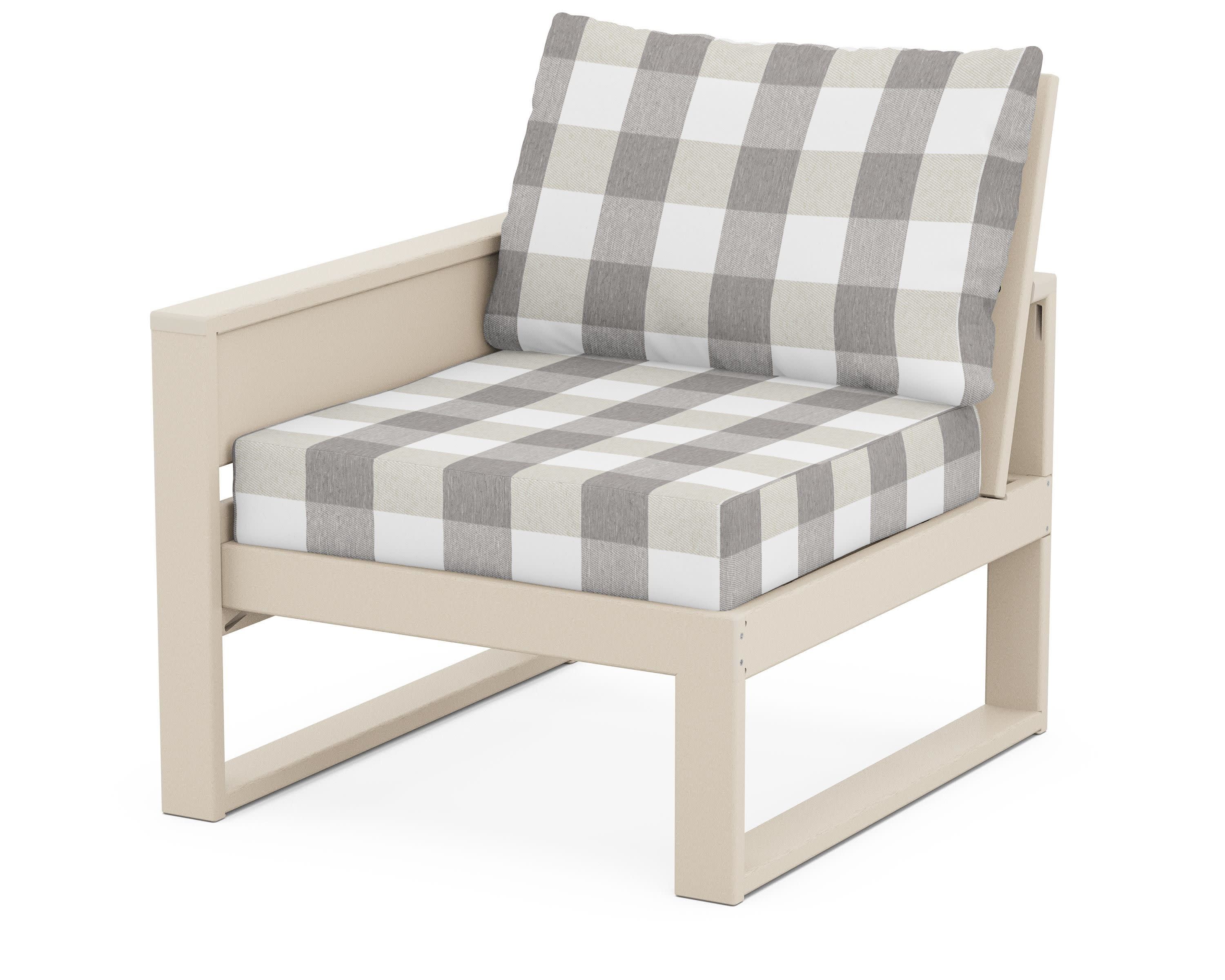 Eastport Modular Left Arm Chair in Sand Castle / Buffalo Plaid Grey Mist