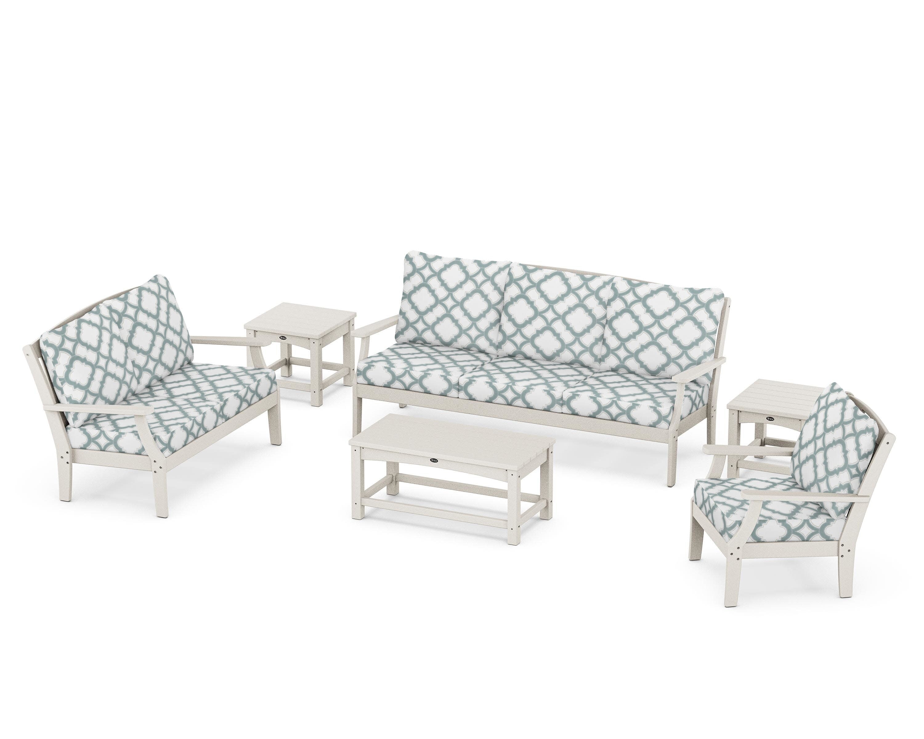 Yacht Club 6-Piece Deep Seating Set in Sand Castle / Trellis Glacier Spa