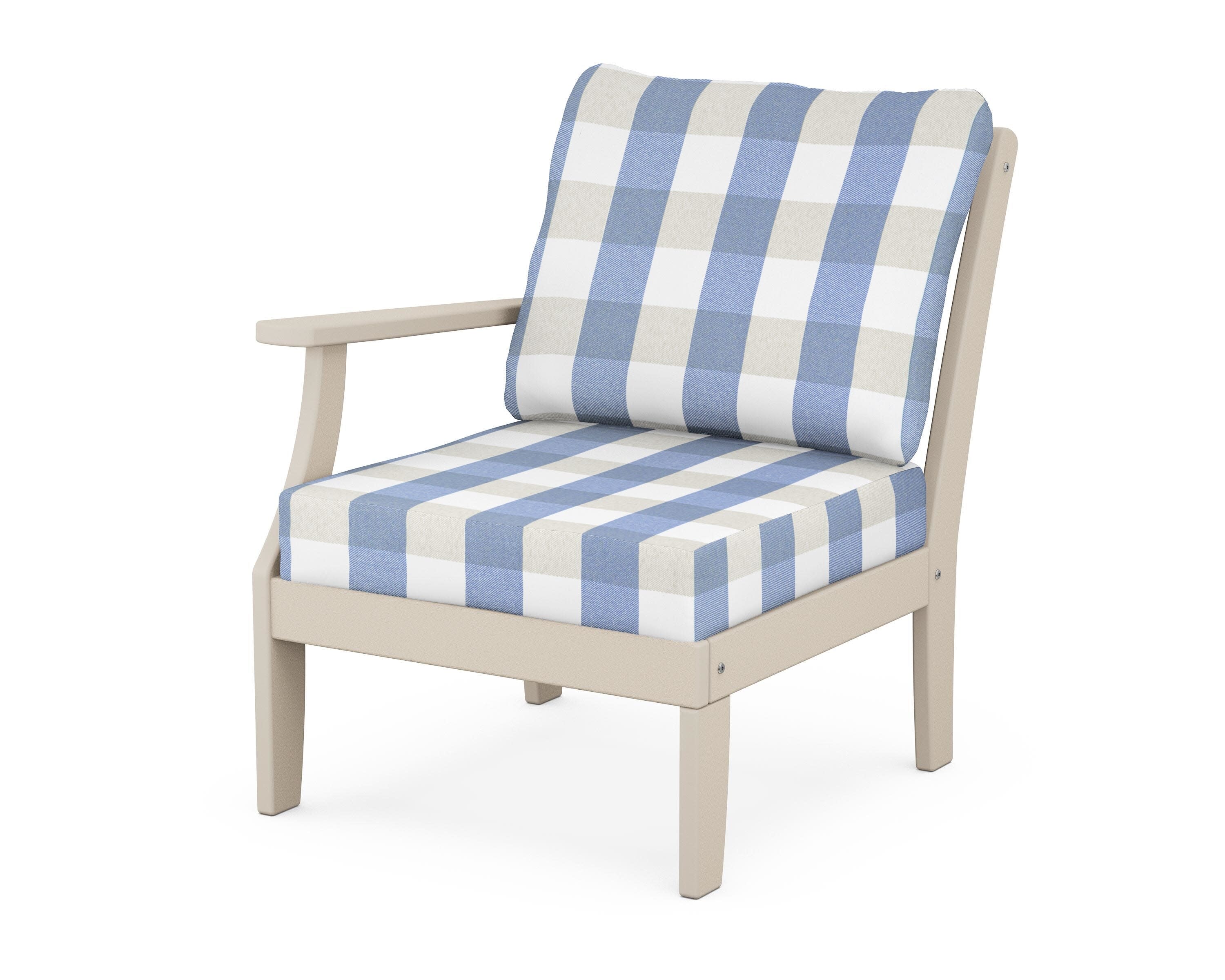 Yacht Club Modular Left Arm Chair in Sand Castle / Buffalo Plaid Sky Blue