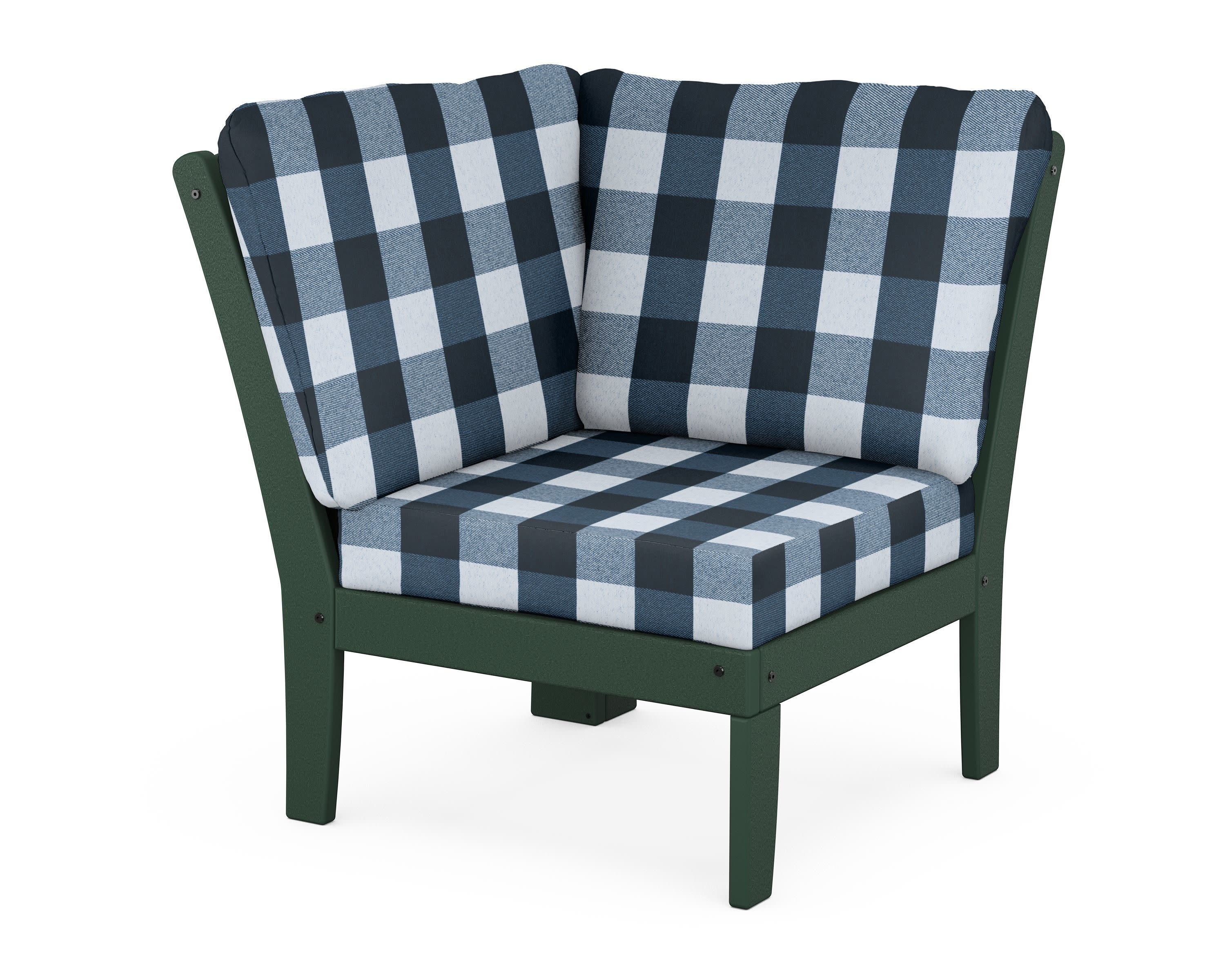Yacht Club Modular Corner Chair in Rainforest Canopy / Buffalo Plaid Marine Indigo