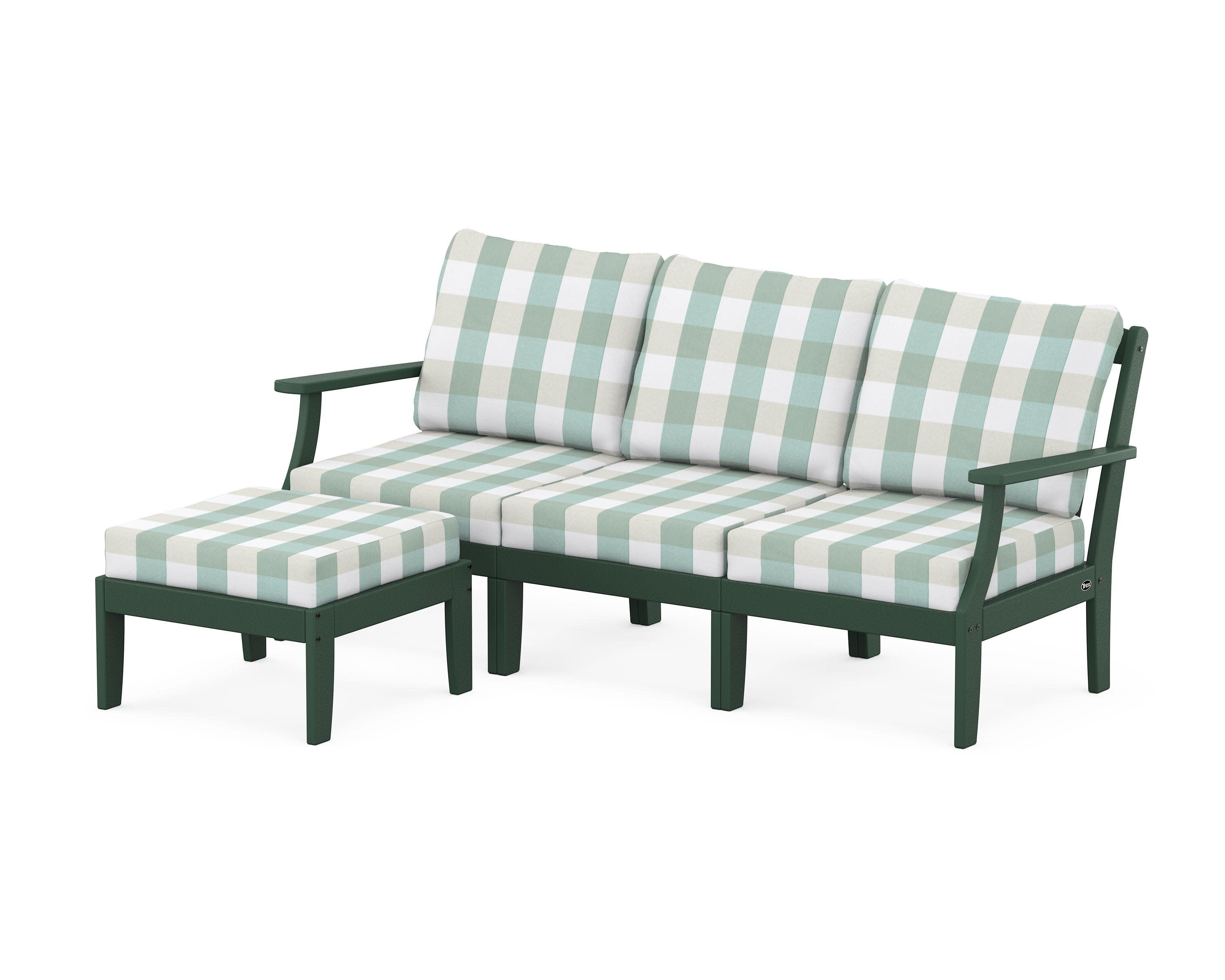 Yacht Club Modular 4-Piece Deep Seating Set with Ottoman in Rainforest Canopy / Buffalo Plaid Glacier Spa