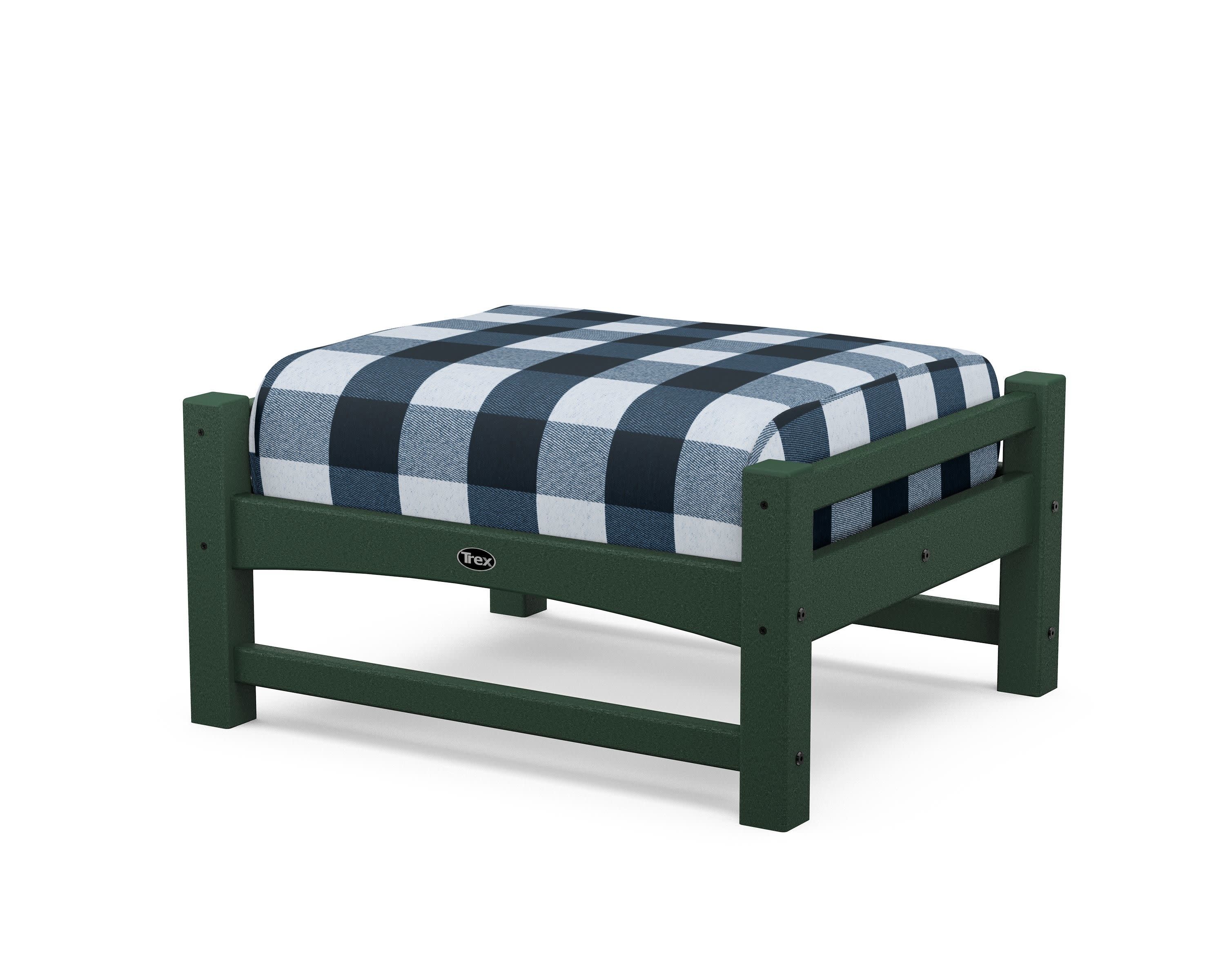 Rockport Club Ottoman in Rainforest Canopy / Buffalo Plaid Marine Indigo