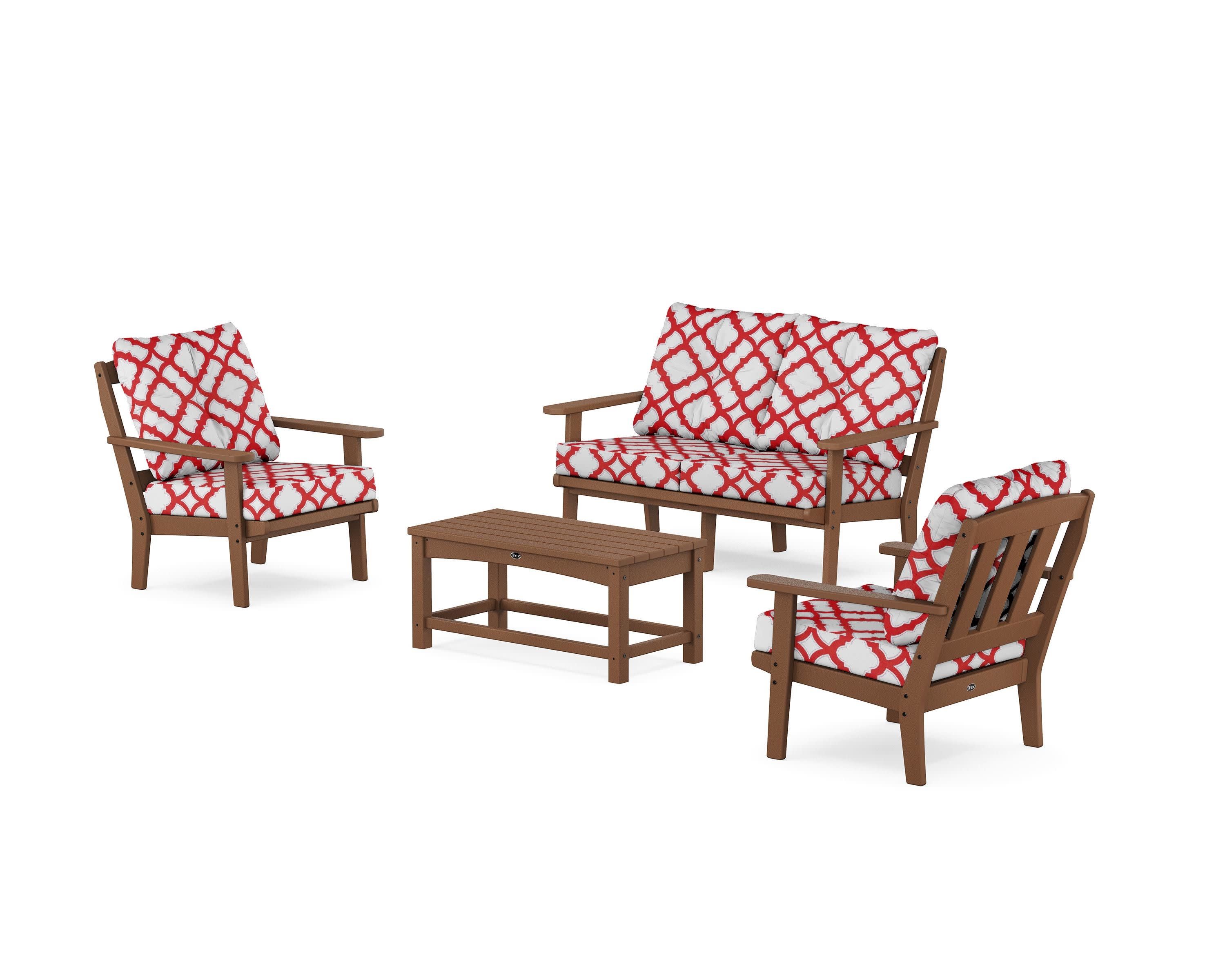 Cape Cod 4-Piece Deep Seating Set with Loveseat in Tree House / Trellis Crimson