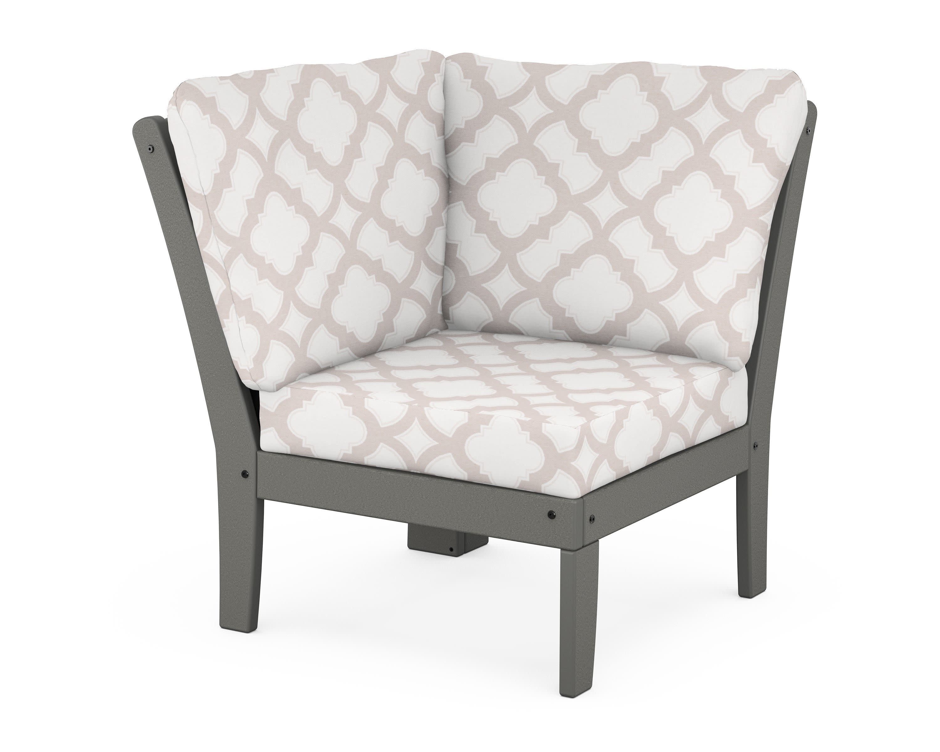 Yacht Club Modular Corner Chair in Stepping Stone / Trellis Dune Burlap