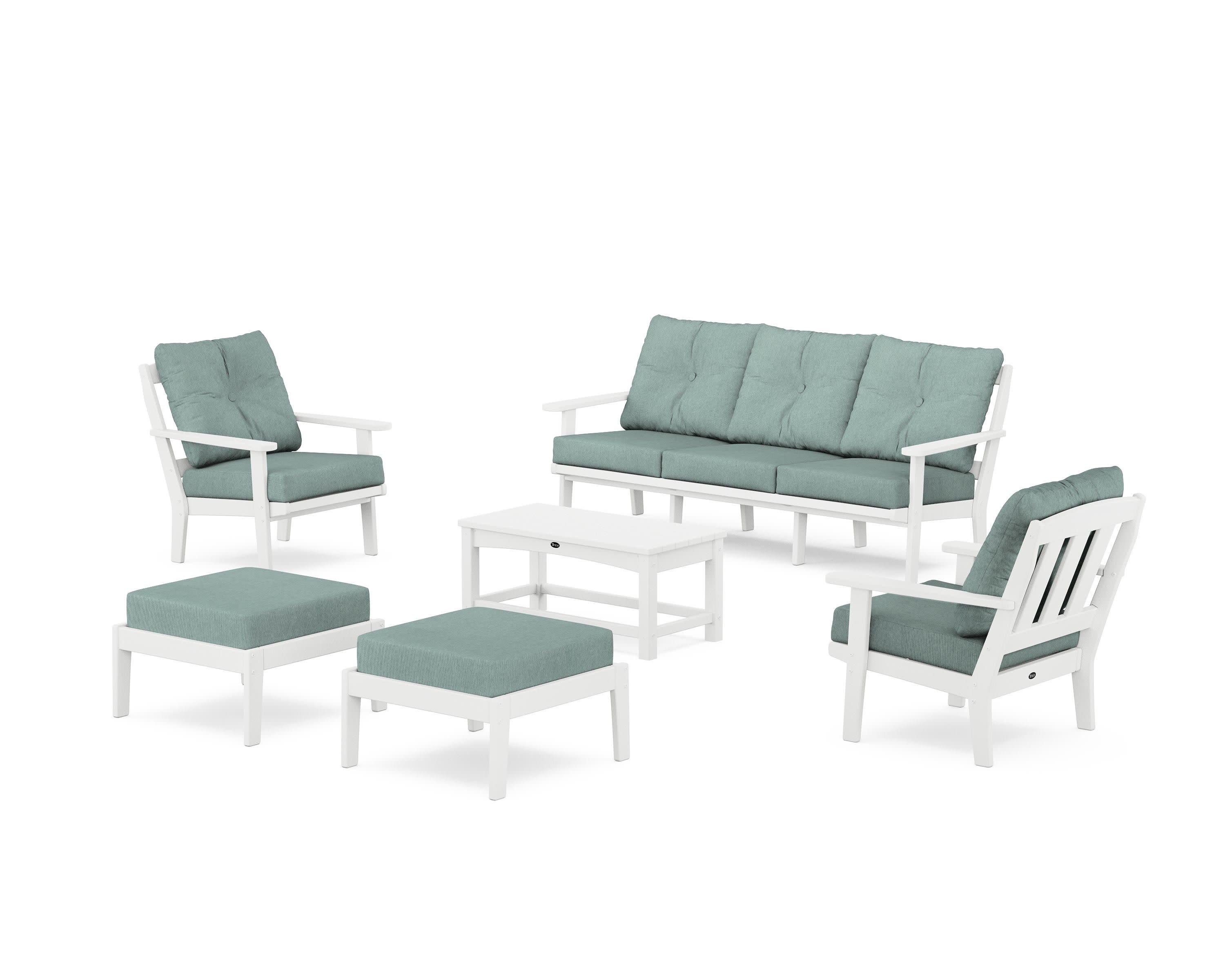 Cape Cod 6-Piece Lounge Sofa Set in Classic White / Glacier Spa
