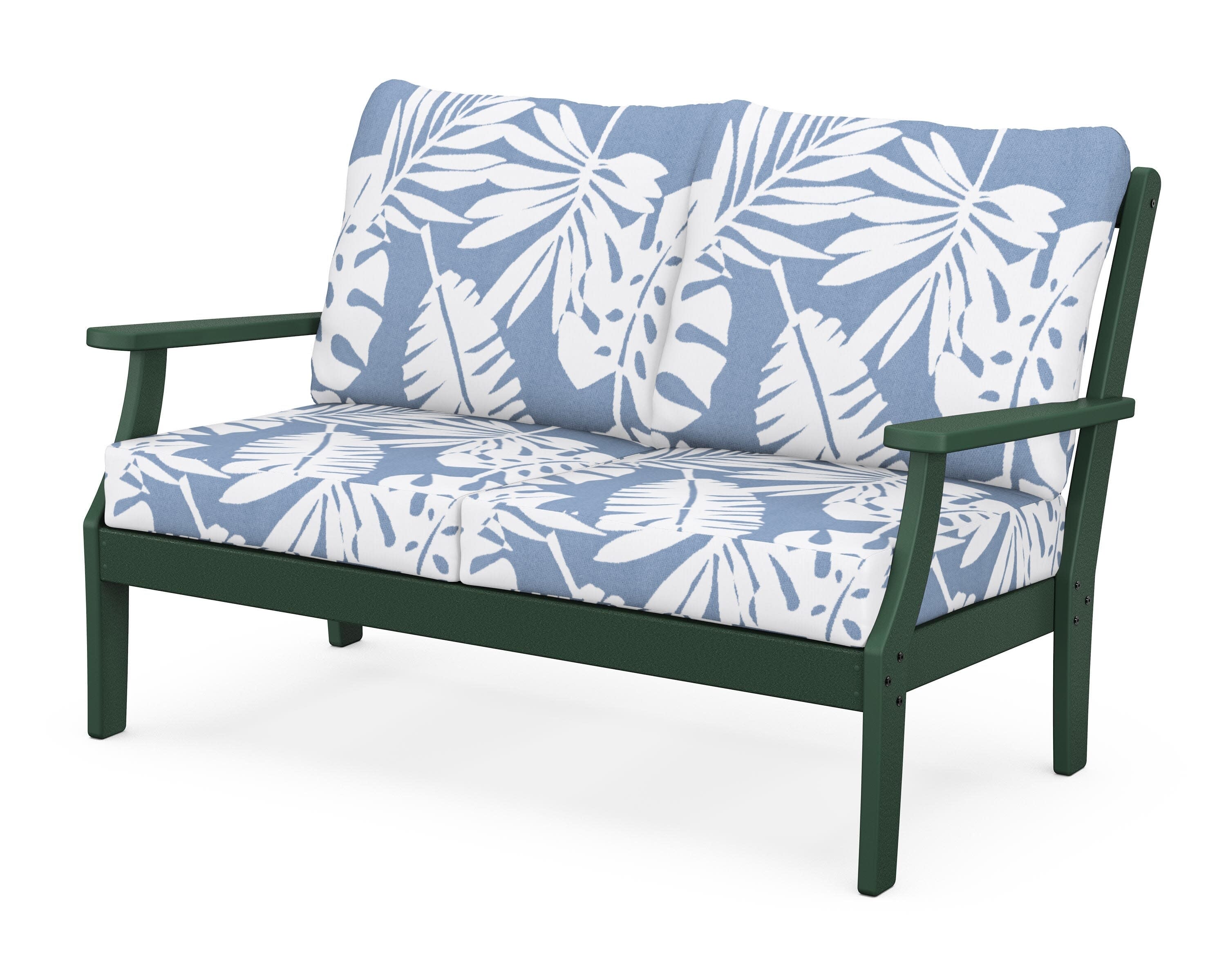 Yacht Club Deep Seating Loveseat in Rainforest Canopy / Leaf Sky Blue