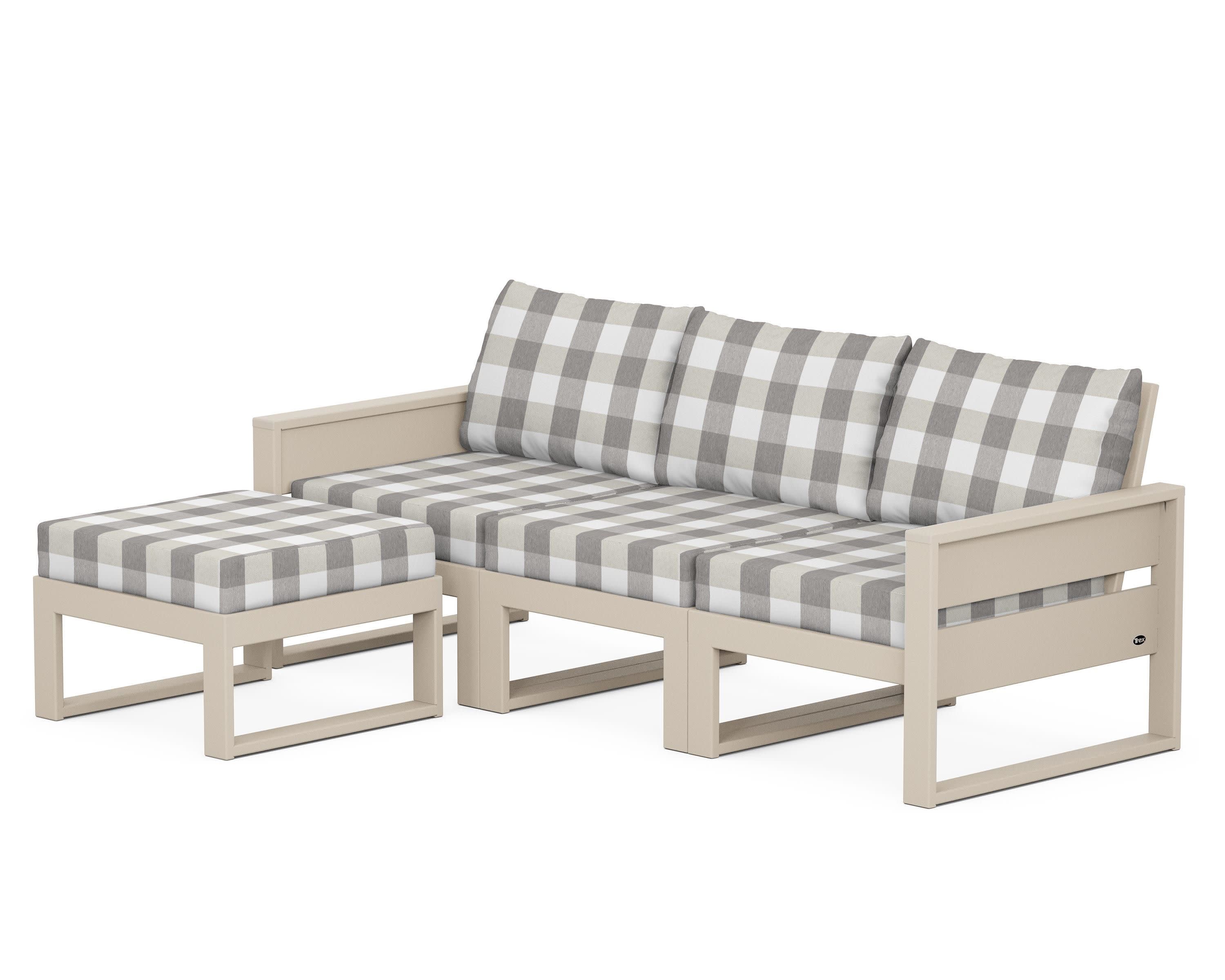 Eastport 4- Piece Sectional with Ottoman in Sand Castle / Buffalo Plaid Grey Mist