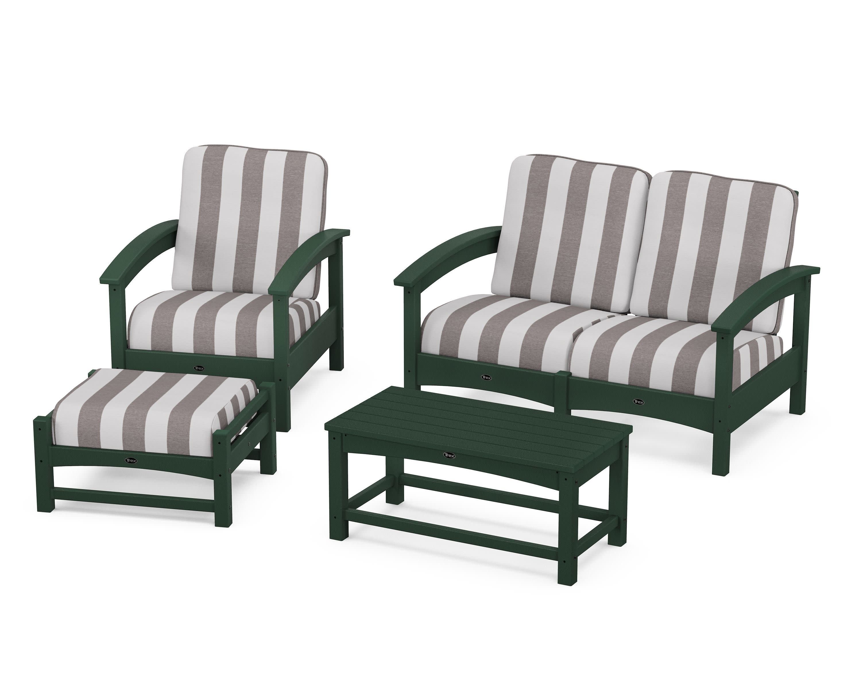 Rockport 4-Piece Deep Seating Conversation Group in Rainforest Canopy / Cabana Stripe Grey Mist
