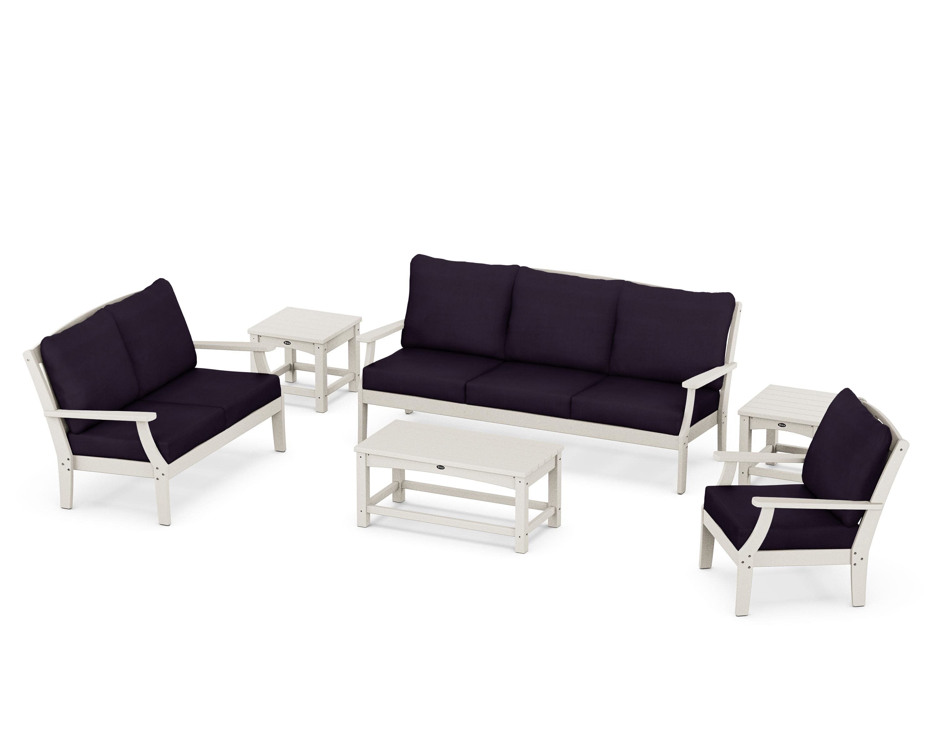 Yacht Club 6-Piece Deep Seating Set in Sand Castle / Navy Linen