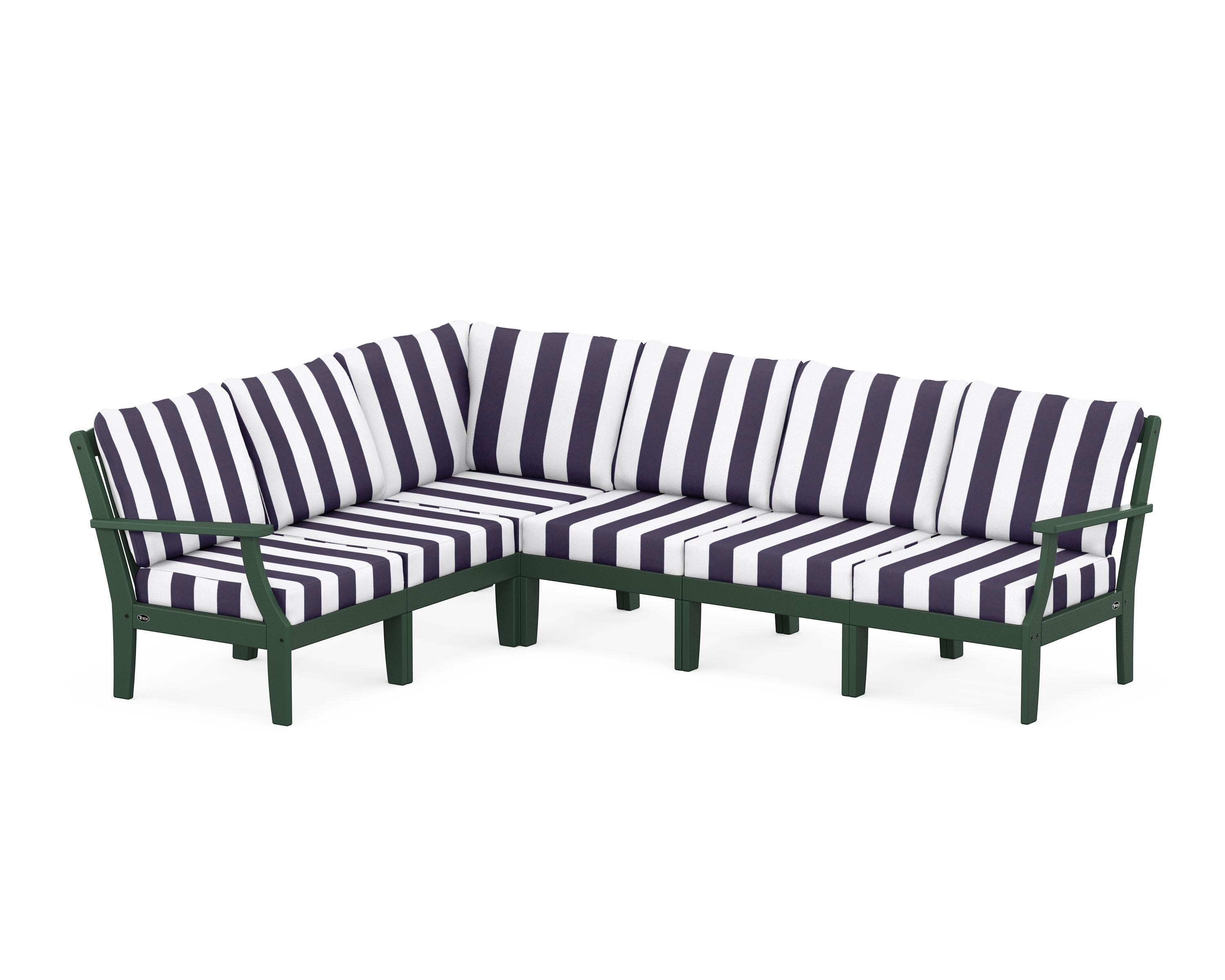 Yacht Club Modular 6-Piece Deep Seating Set in Rainforest Canopy / Cabana Stripe Navy