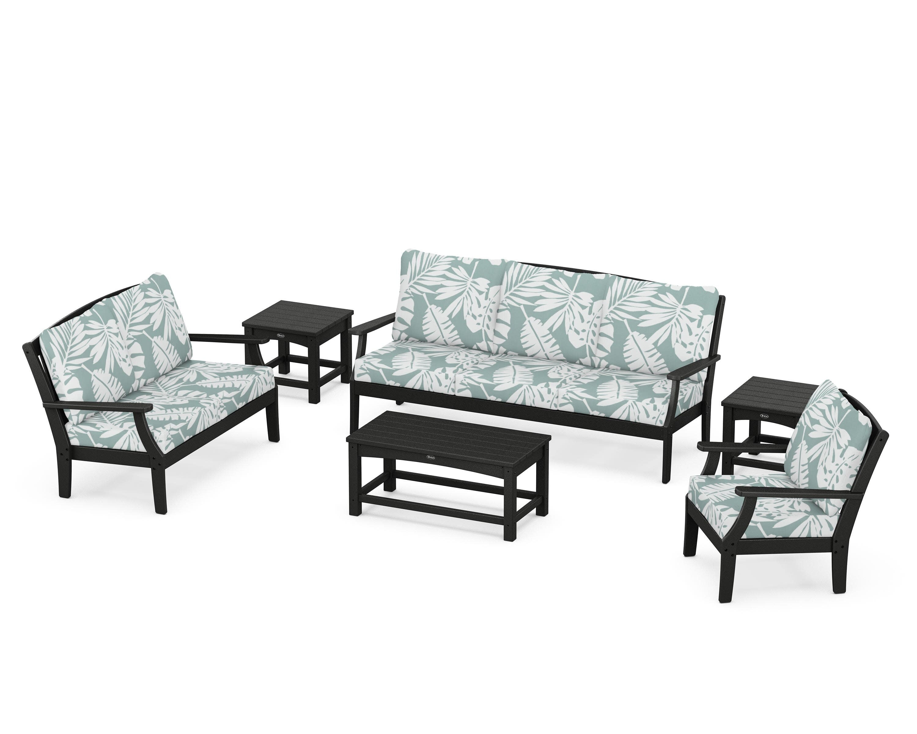 Yacht Club 6-Piece Deep Seating Set in Charcoal Black / Leaf Glacier Spa