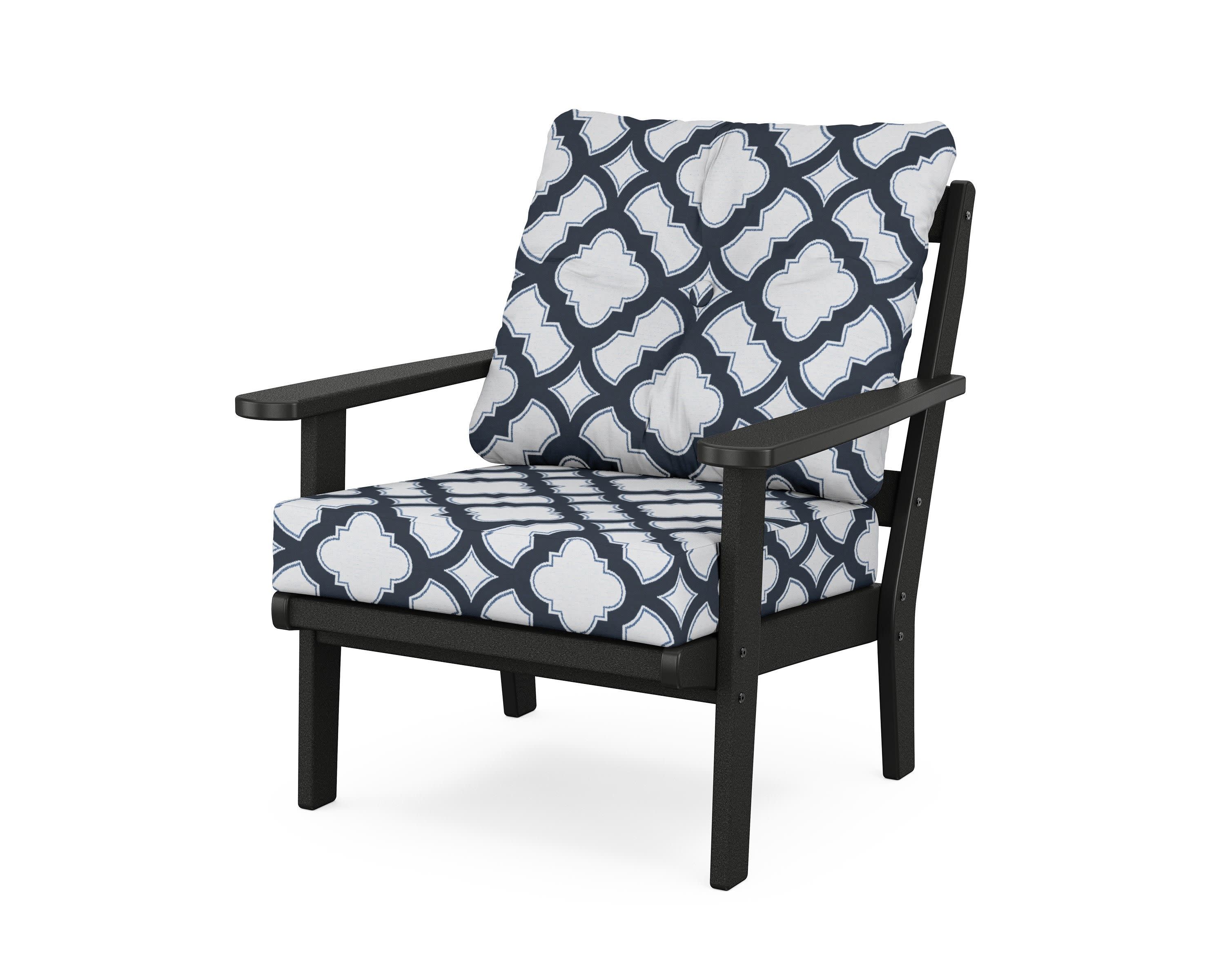 Cape Cod Deep Seating Chair in Charcoal Black / Trellis Marine Indigo