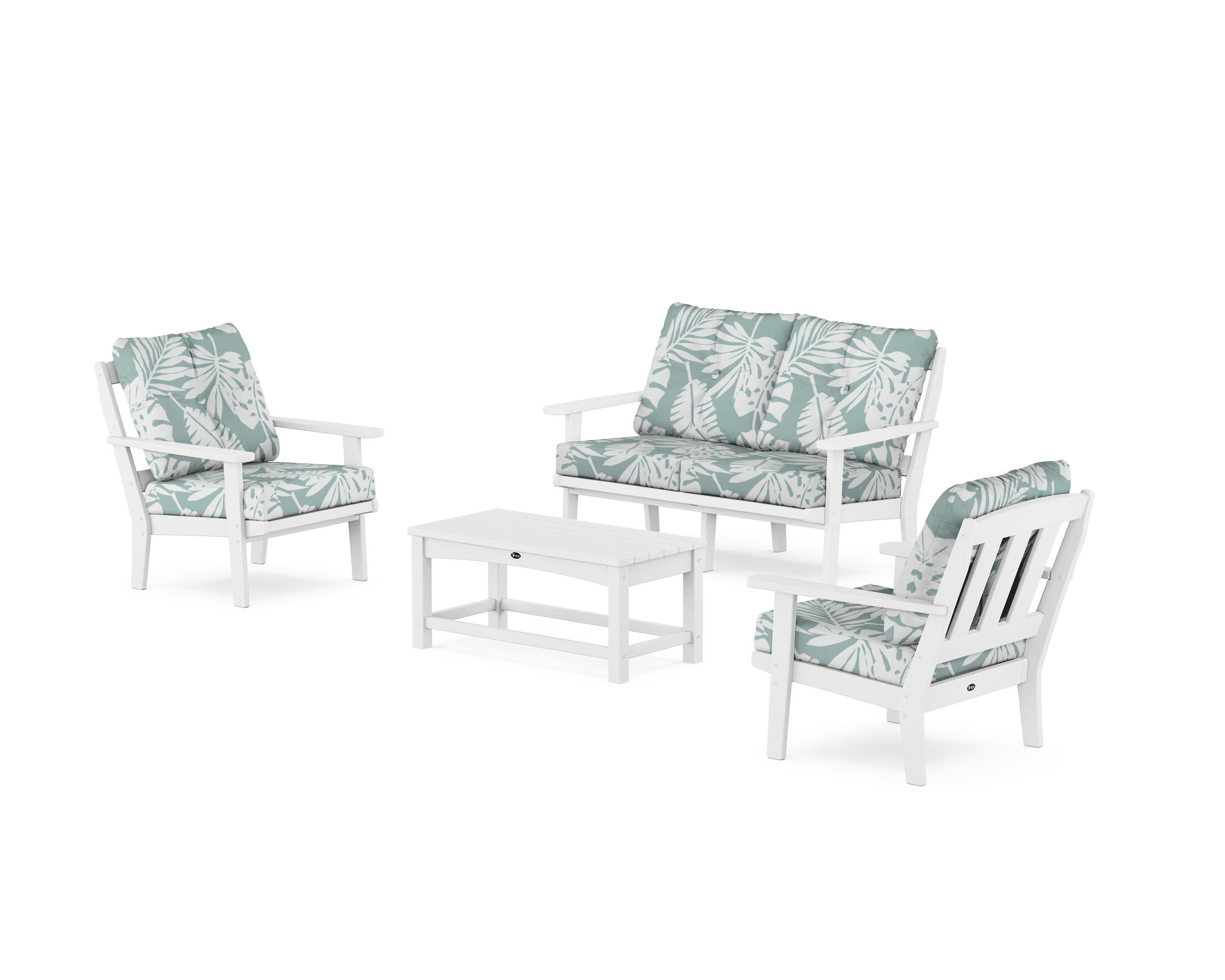 Cape Cod 4-Piece Deep Seating Set with Loveseat in Classic White / Leaf Glacier Spa