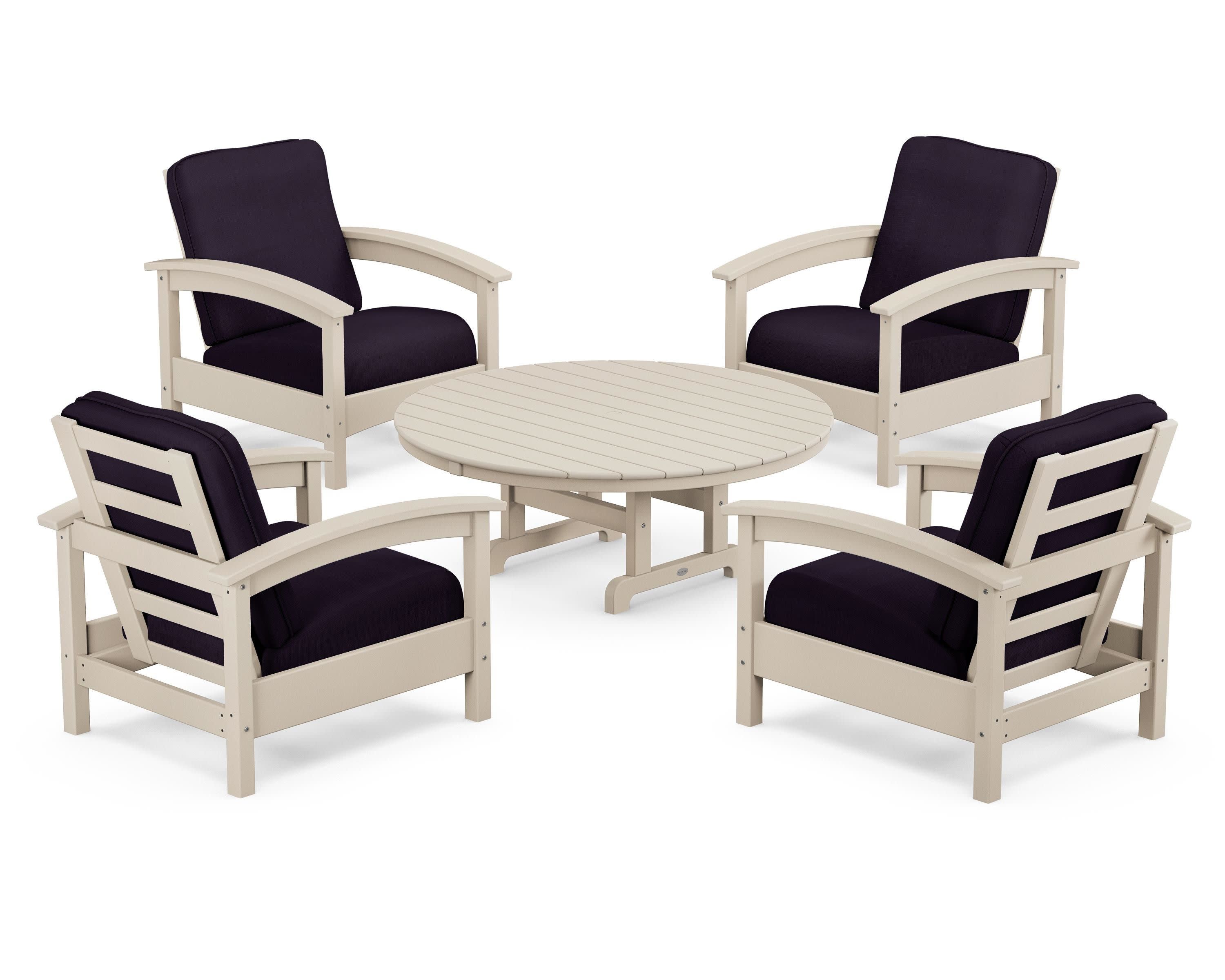 Rockport 5-Piece Deep Seating Set in Sand Castle / Navy Linen