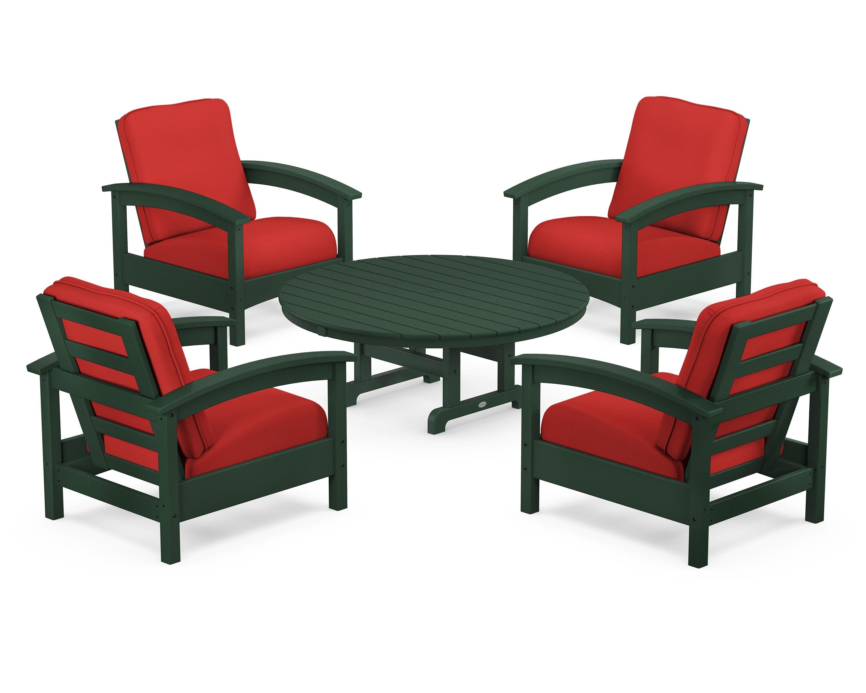 Rockport 5-Piece Deep Seating Set in Rainforest Canopy / Crimson Linen