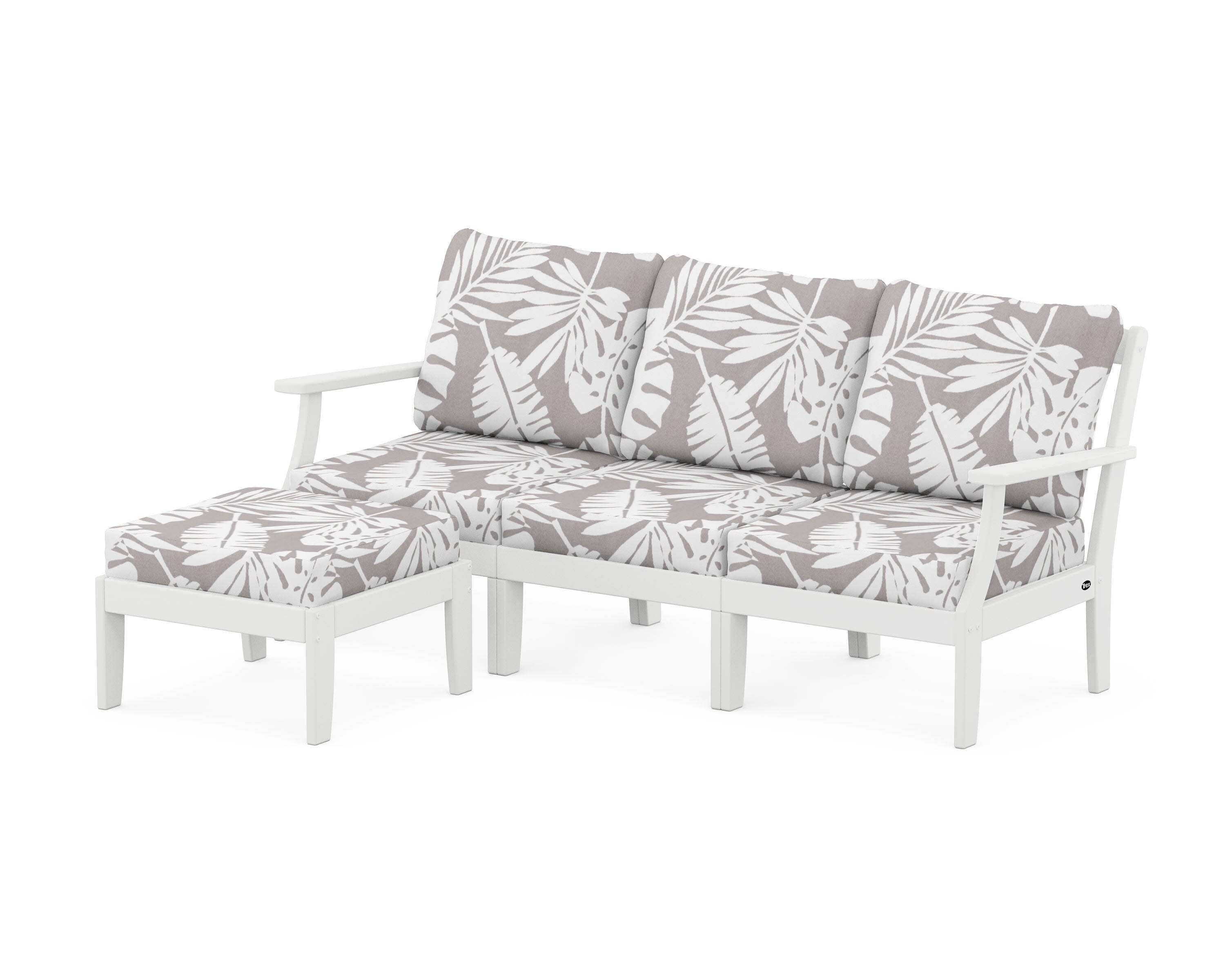 Yacht Club Modular 4-Piece Deep Seating Set with Ottoman in Classic White / Leaf Grey Mist