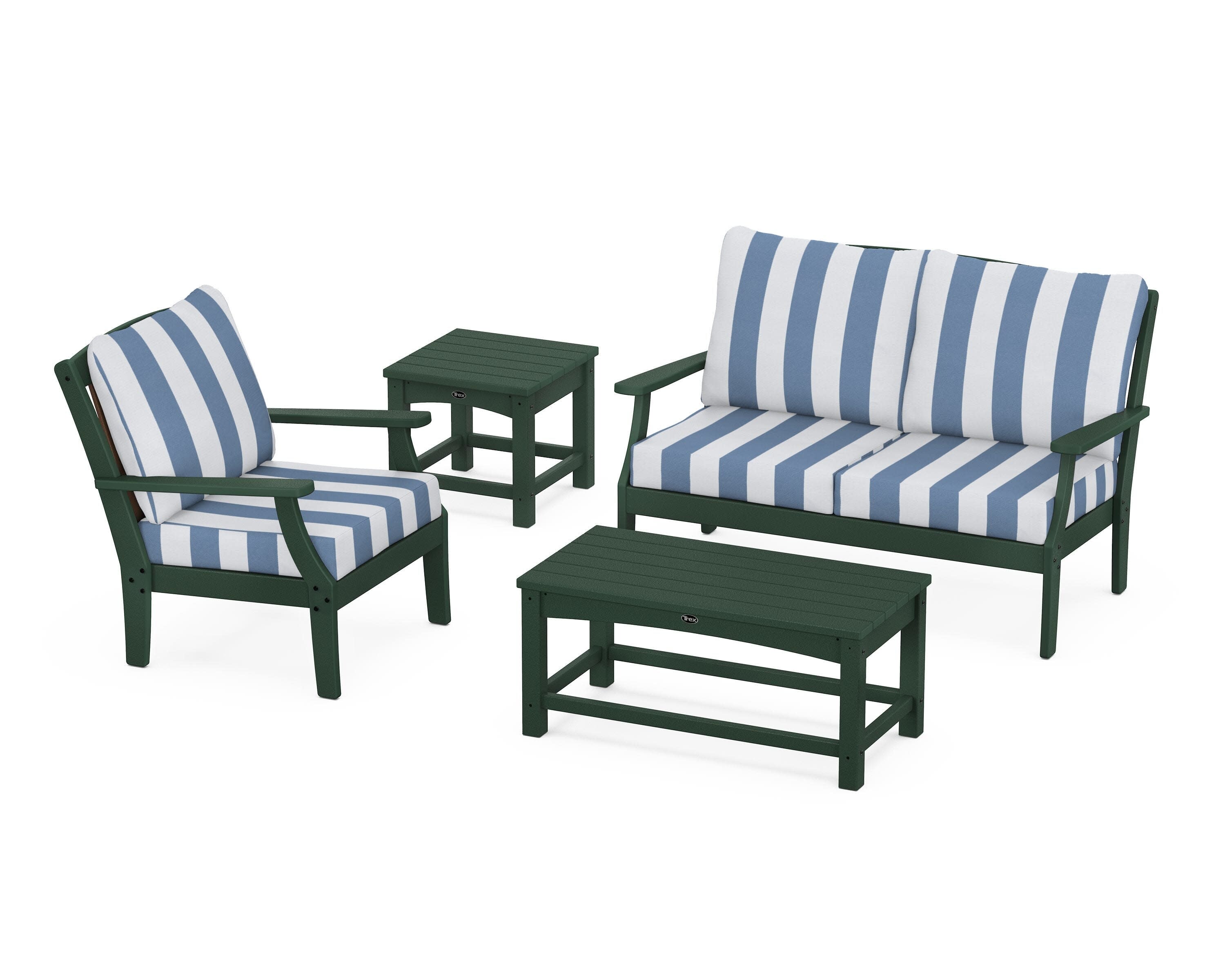 Yacht Club 4-Piece Deep Seating Set in Rainforest Canopy / Cabana Stripe Sky Blue