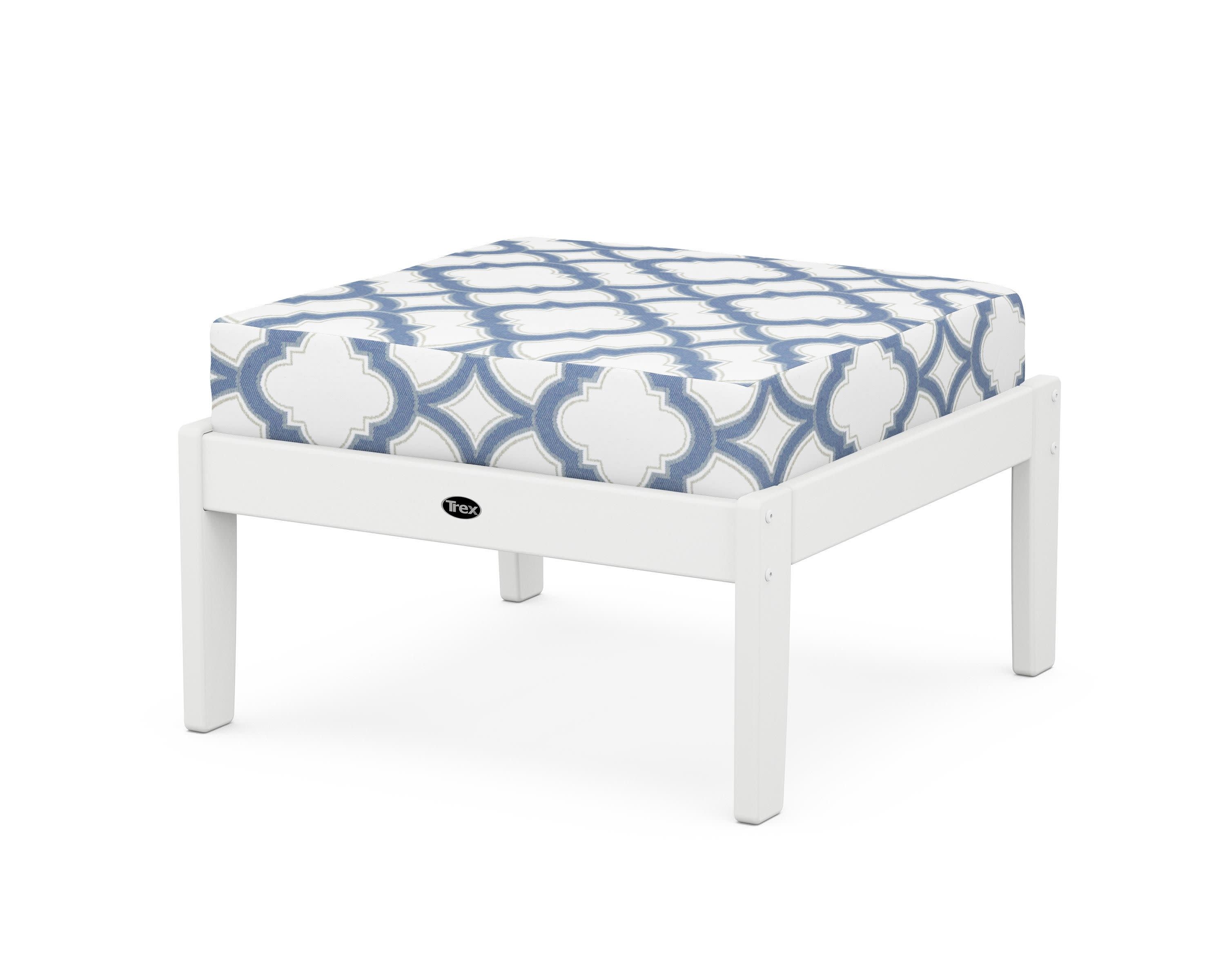 Yacht Club Deep Seating Ottoman in Classic White / Trellis Sky Blue
