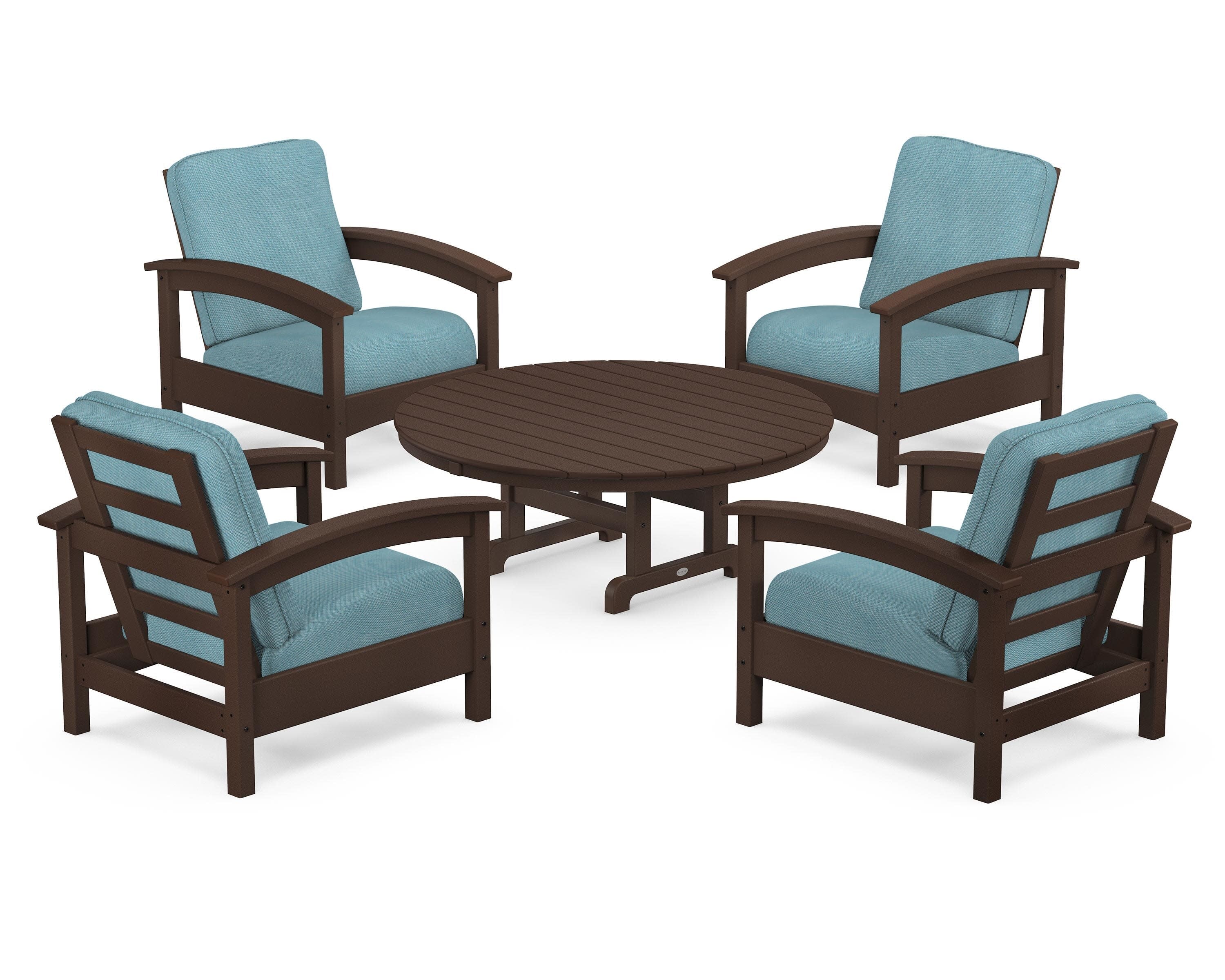 Rockport 5-Piece Deep Seating Set in Vintage Lantern / Lattice Sky Blue