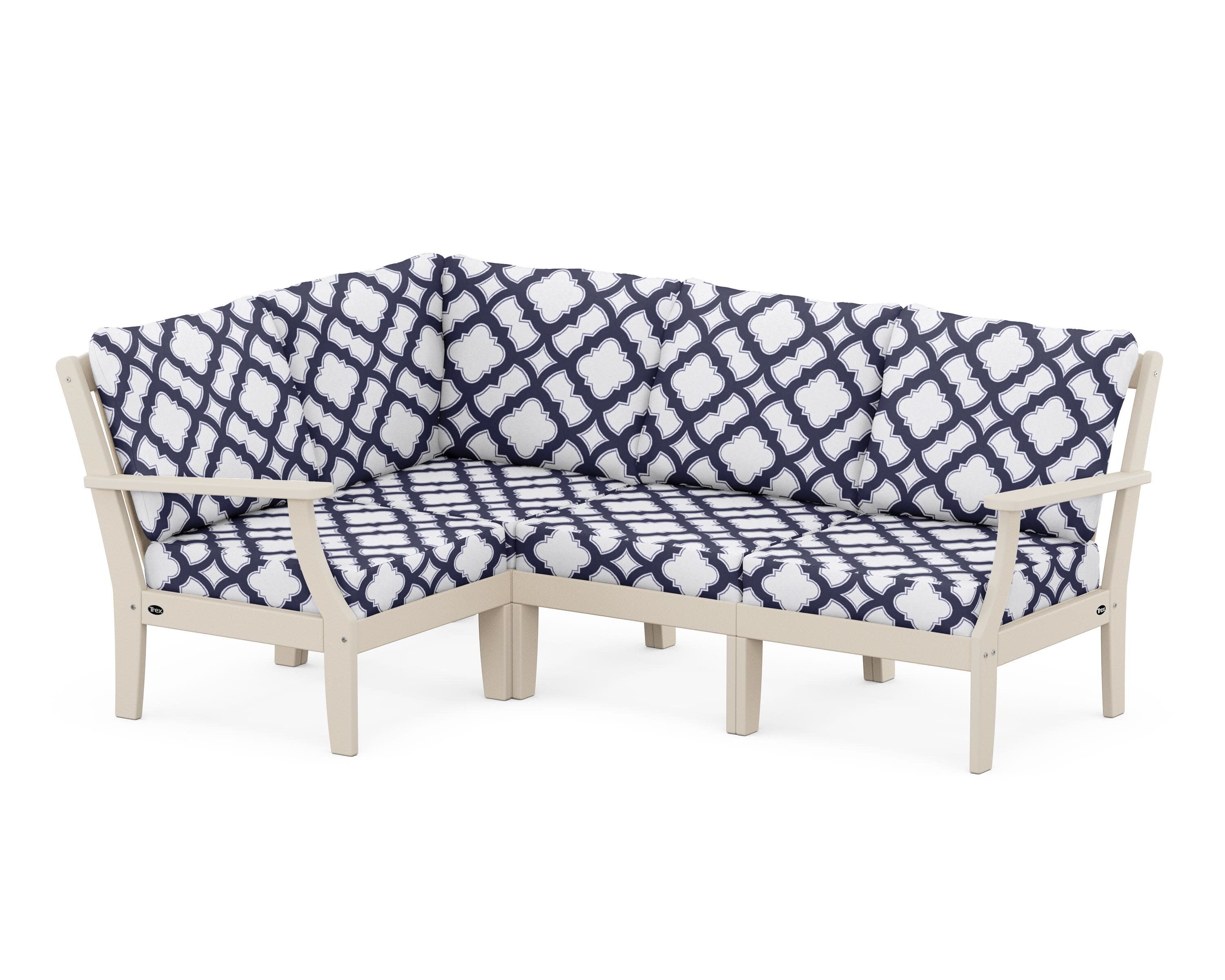 Yacht Club Modular 4-Piece Deep Seating Set in Sand Castle / Trellis Navy